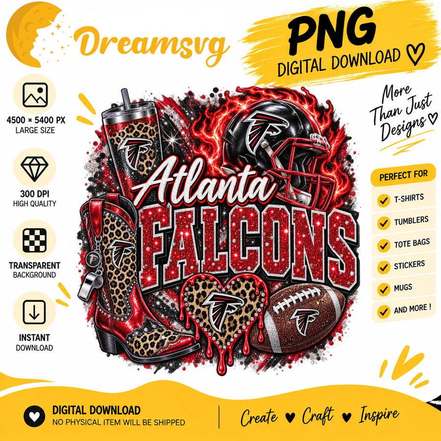 Atlanta Falcons Bling Glitter Leopard Boots Football PNG