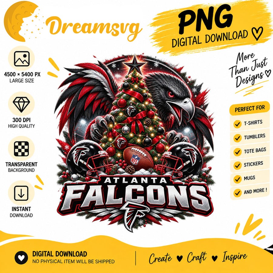 Atlanta Falcons Christmas PNG, Football Bird Holiday Tree