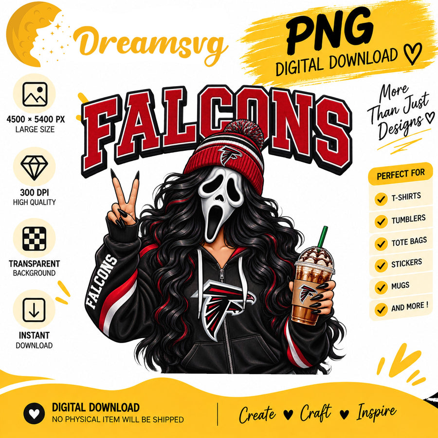 Atlanta Falcons Ghost Face Halloween Football Fan Girl PNG