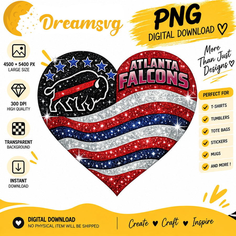 Atlanta Falcons Glitter Heart NFL Football Fan Girl PNG