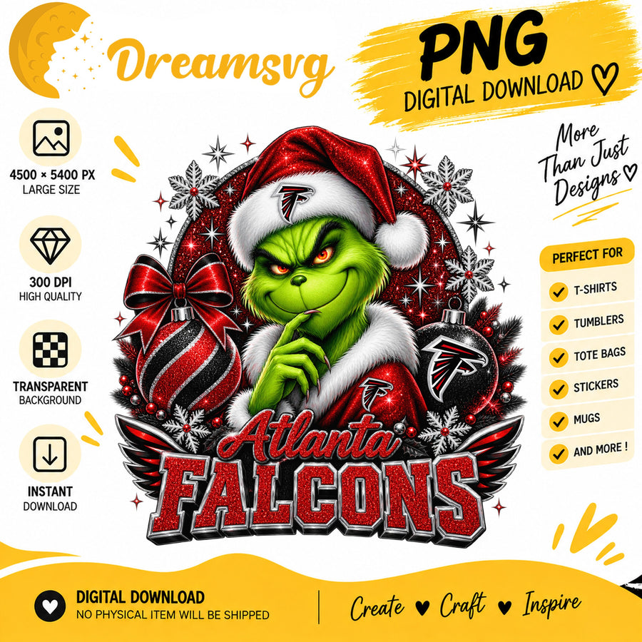 Atlanta Falcons Grinch Santa Christmas Football Team PNG