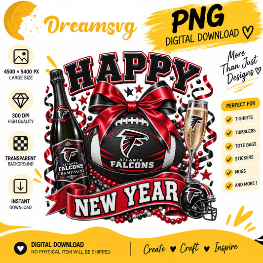 Atlanta Falcons Happy New Year PNG, Craft File Design v15
