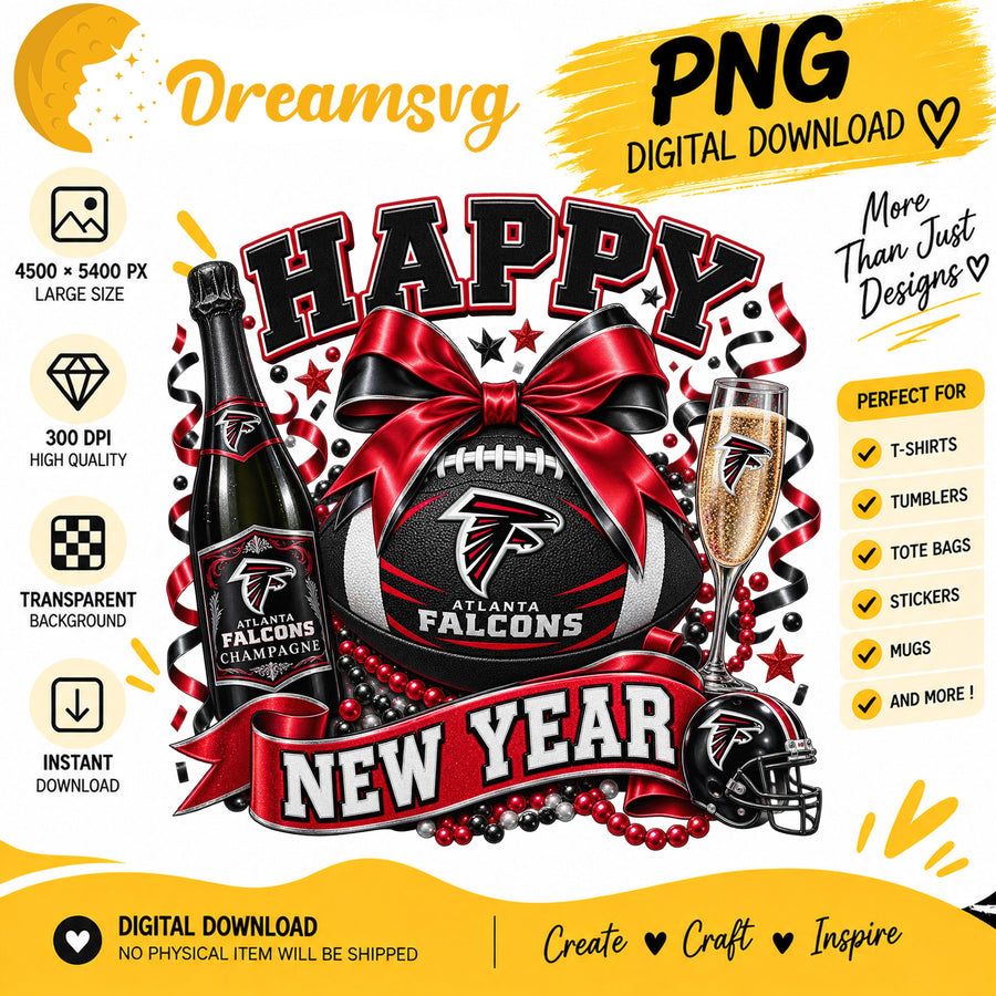 Atlanta Falcons Happy New Year PNG, Craft File Design v15