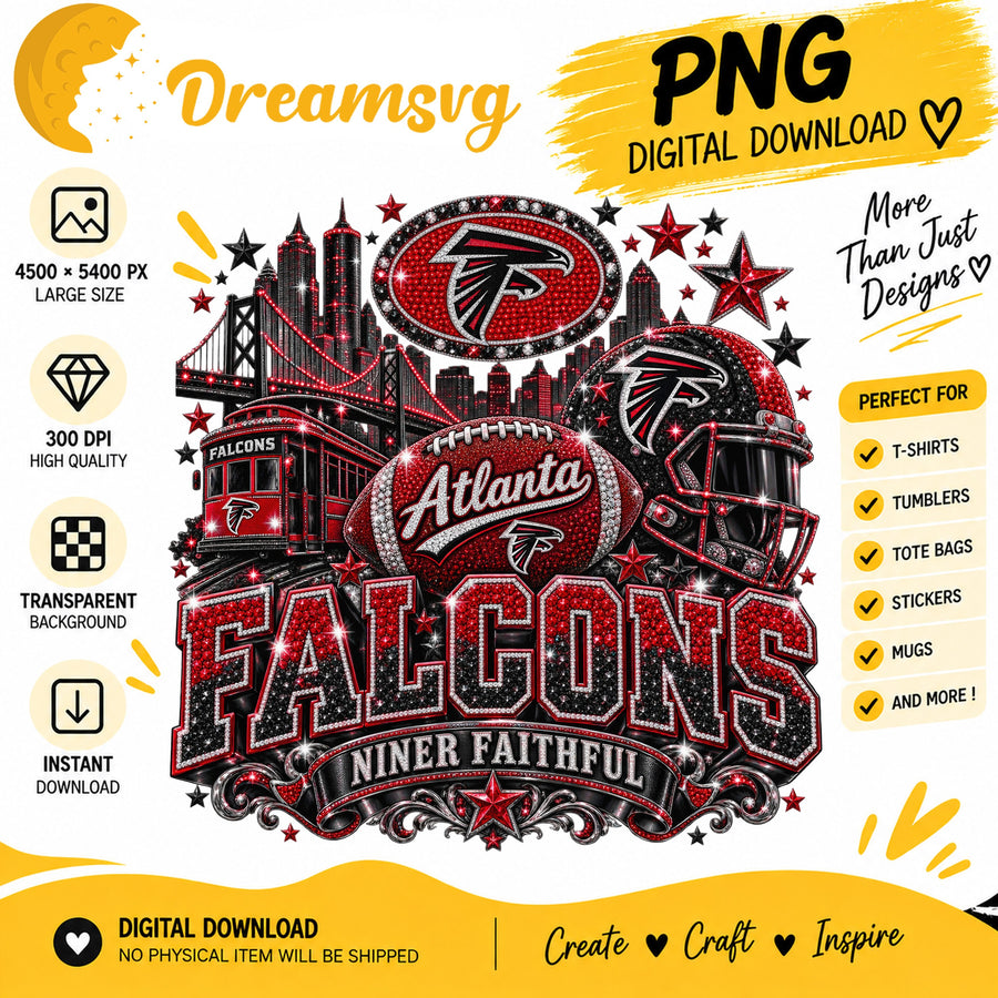 Atlanta Falcons Niner Faithful Glitter Football City PNG