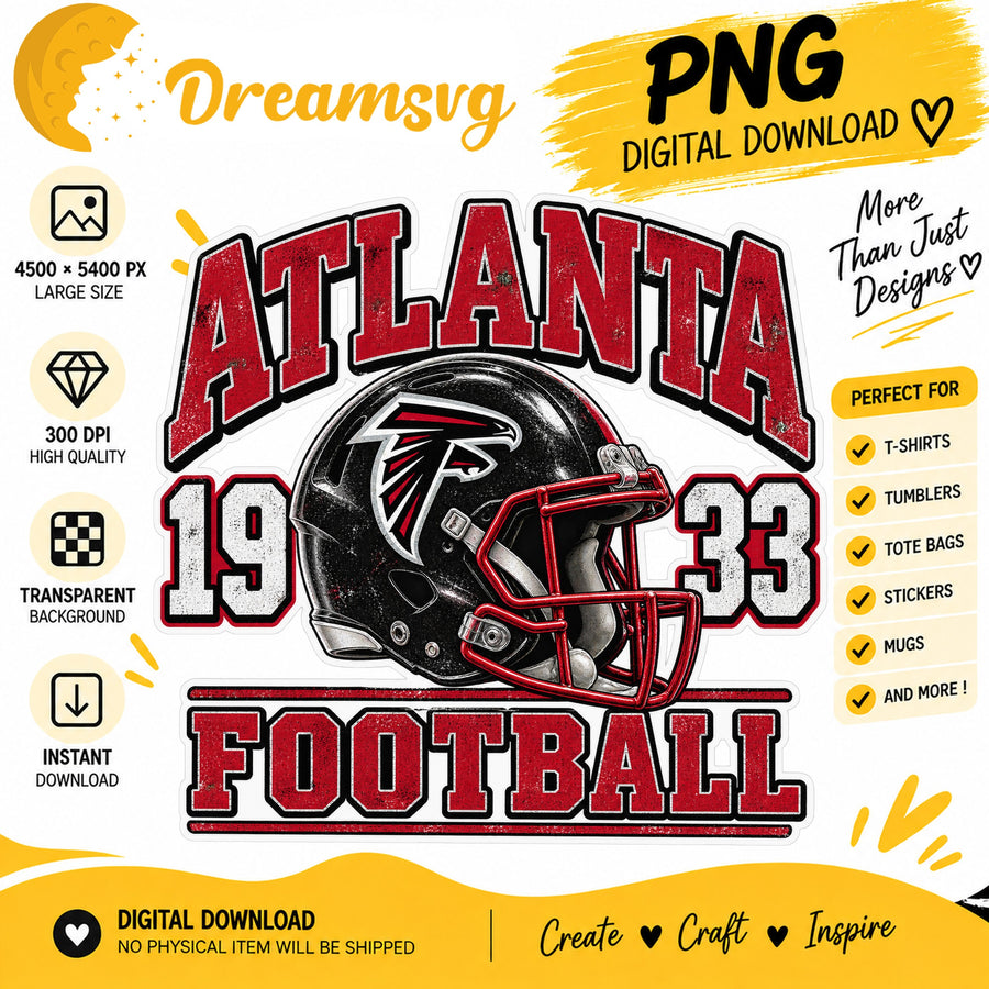 Atlanta Falcons Vintage Grunge Football Helmet 1933 PNG