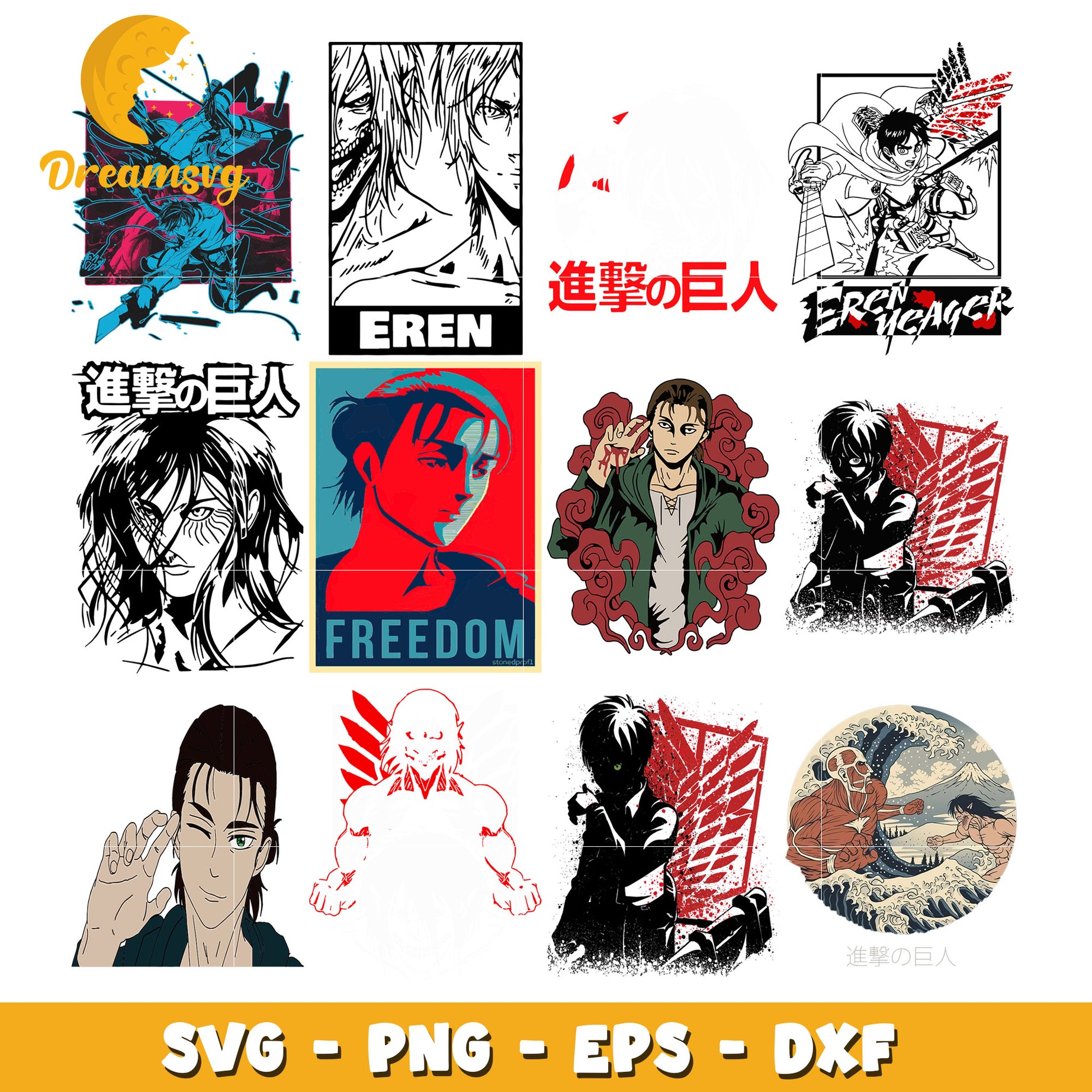 Eren yeager characters bundle svg, eren yeager svg, attack on titan​ svg