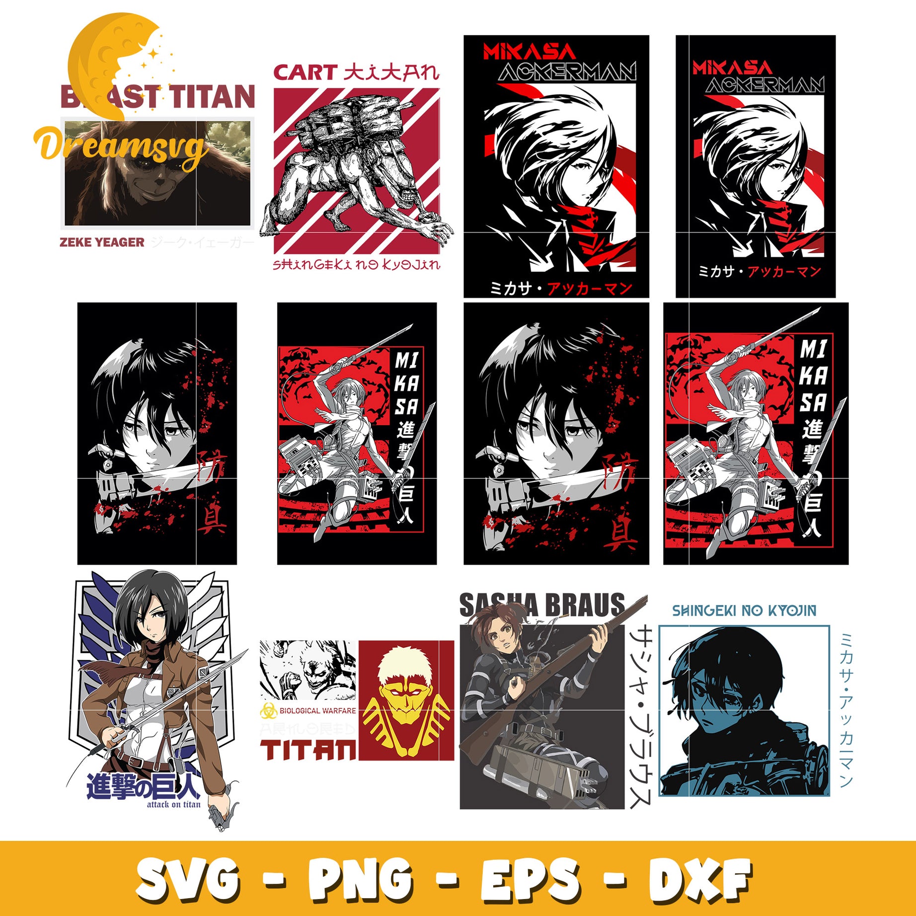 Mikasa ackerman anime design bundle svg, attack on titan​ svg