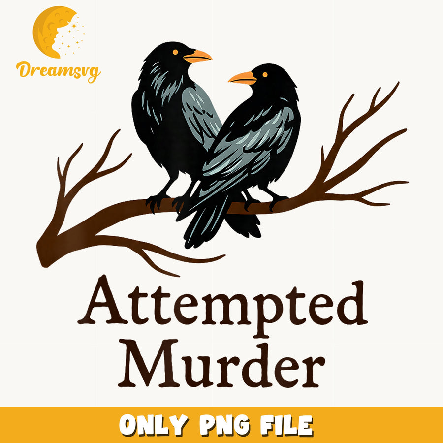 Attempted Murder Two Crows On Branch PNG, Funny Crow, Halloween PNG