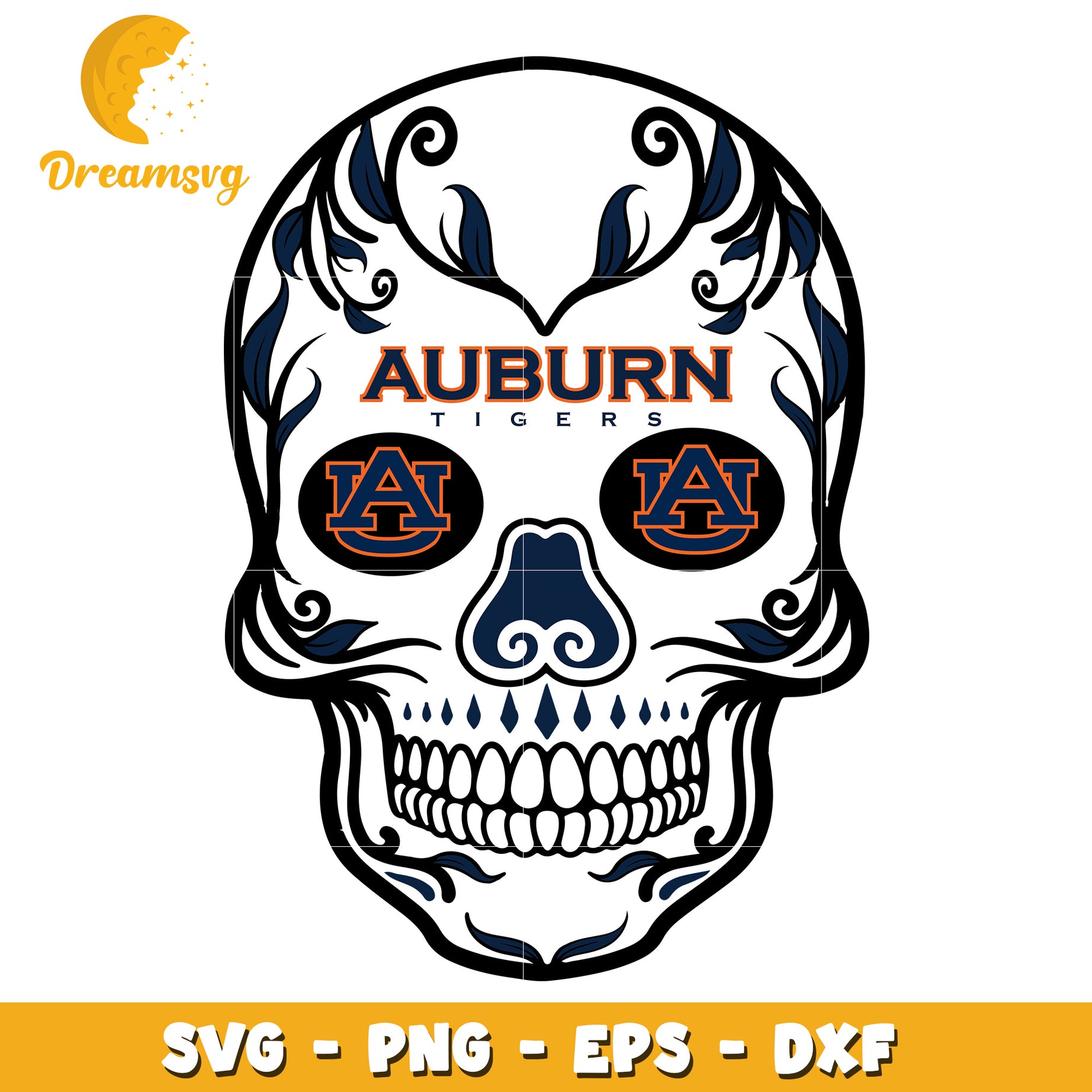 Auburn Tigers Sugar Skull SVG Cut File