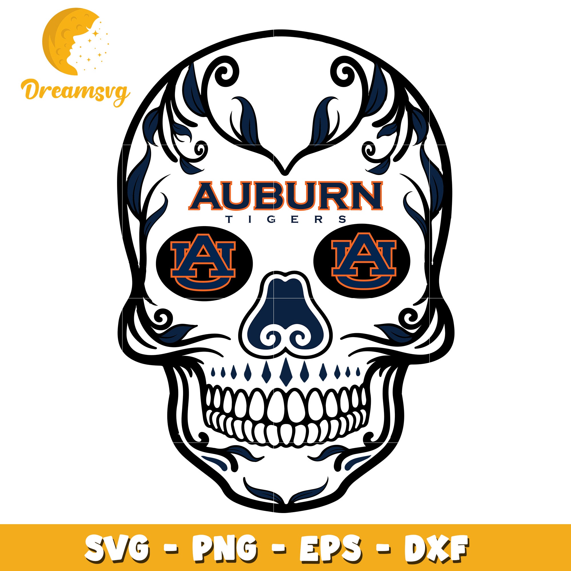 Auburn Tigers Sugar Skull SVG Cut File