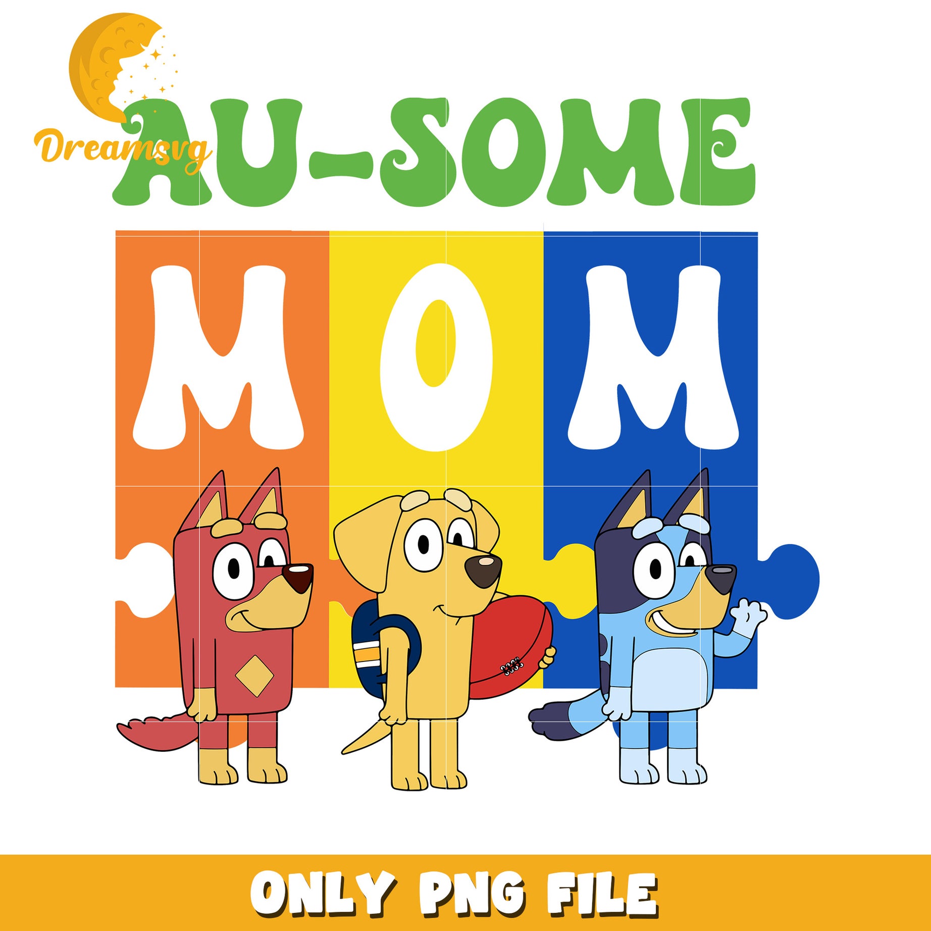 Ausome mom bluey characters png, autism awareness png, cartoon png