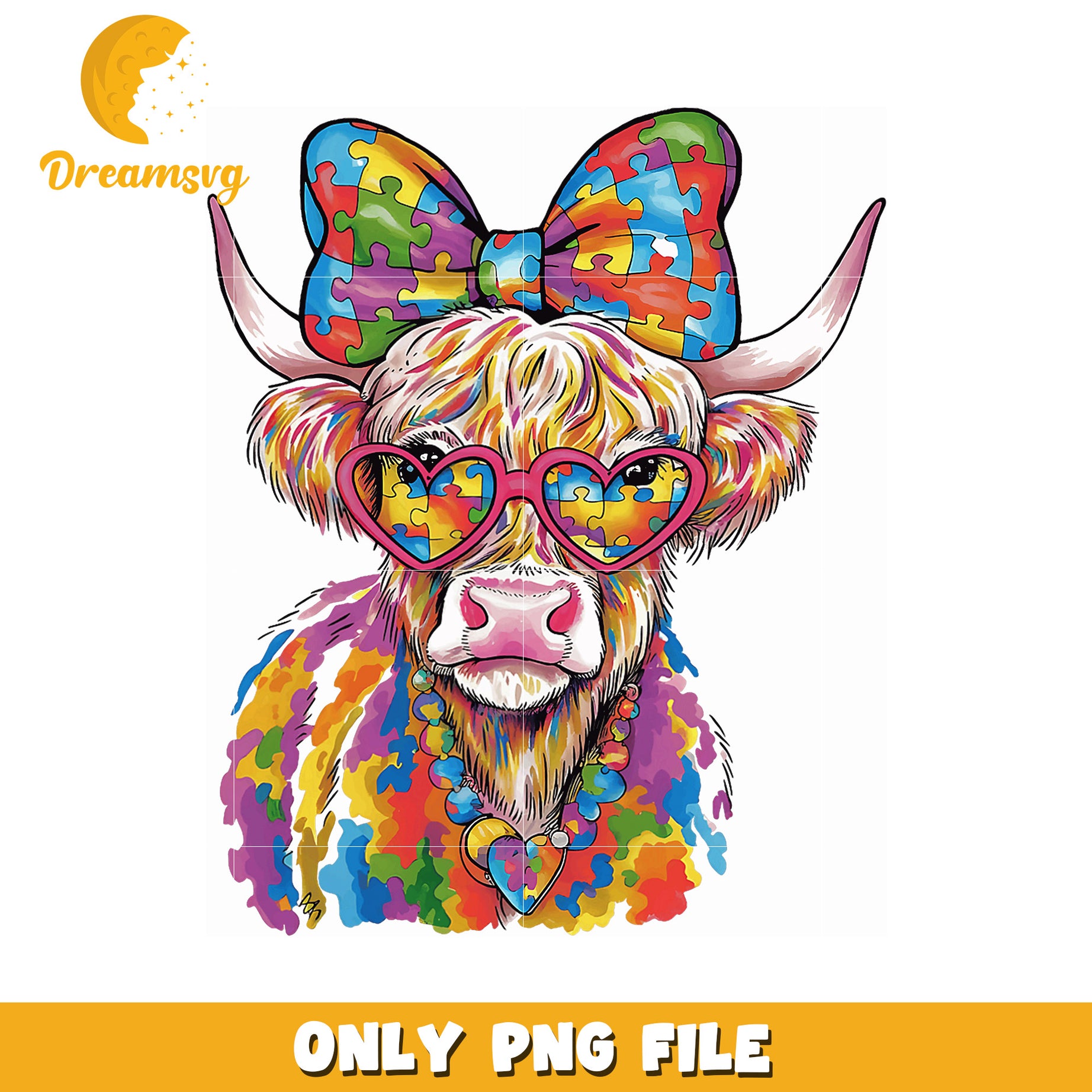 Autism Awareness Highland Cow PNG