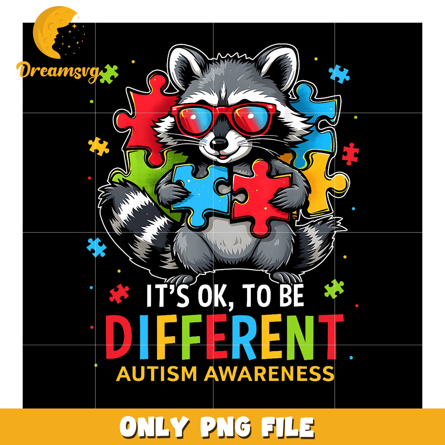 Autism Awareness Raccoon PNG Design