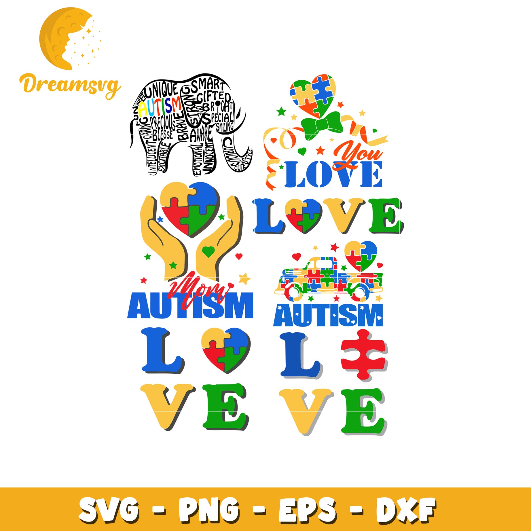 Autism Love Heart Puzzle Hands SVG Colorful Design Art