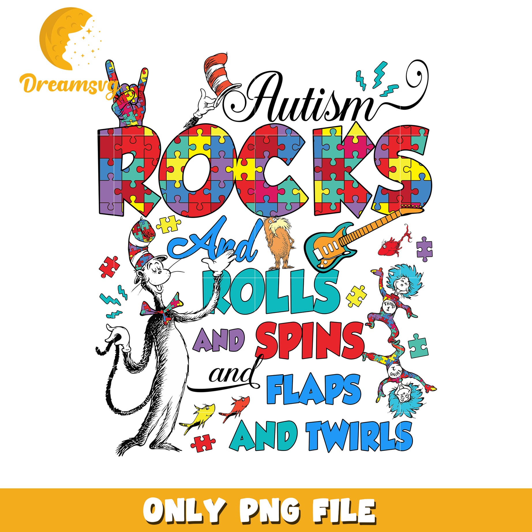 Autism Rocks PNG Design Cat in the Hat