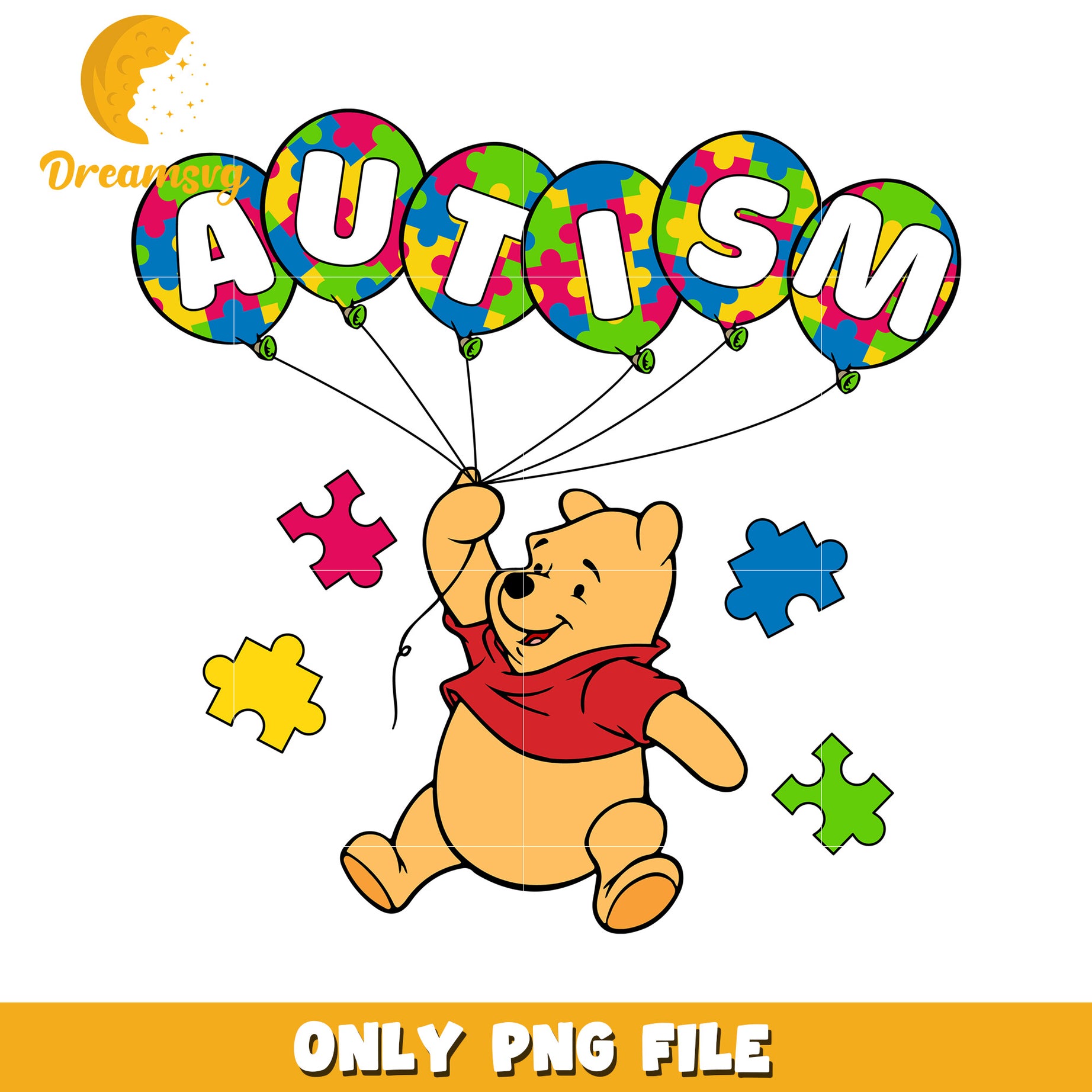 Autism balloon winnie the pooh png, autism awareness png, disney png