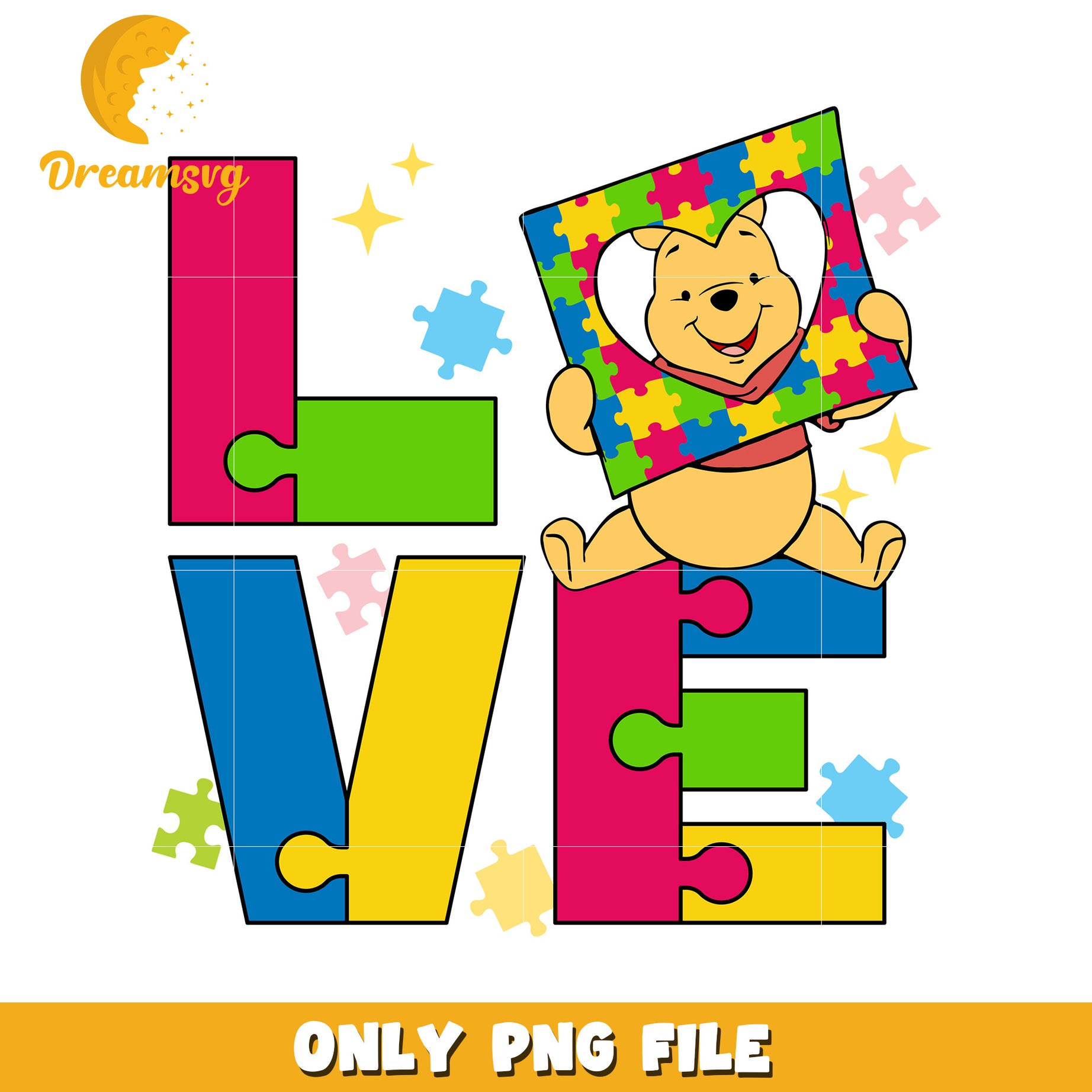 Autism love winnie the pooh png, autism awareness png, cartoon png