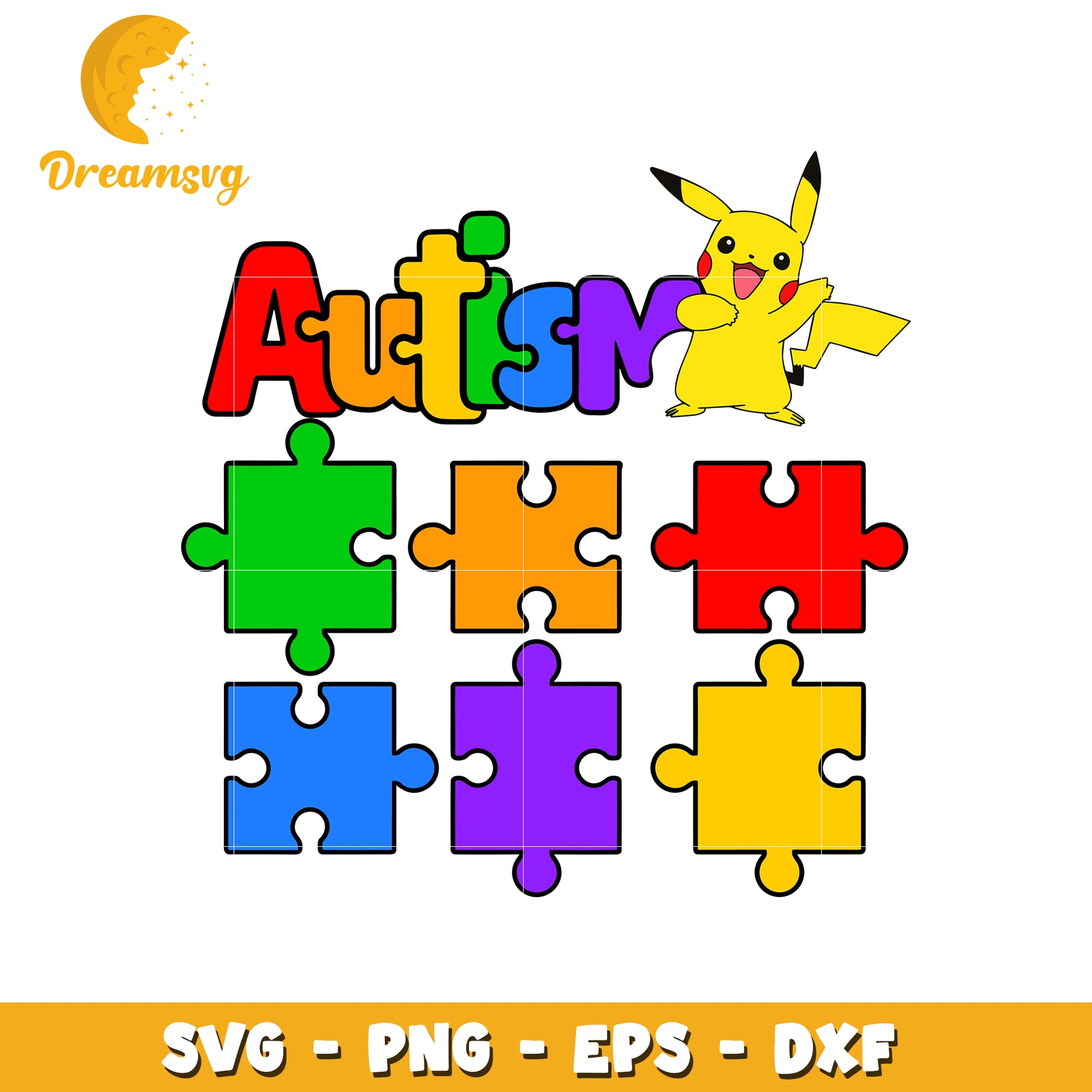 Autism puzzle pikachu svg, pokemon svg, autism with love svg