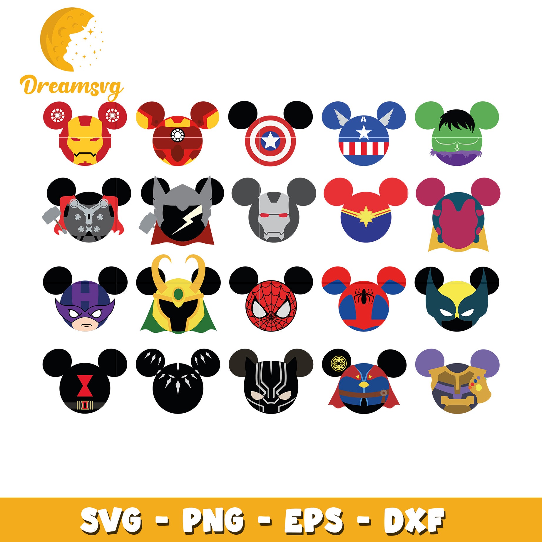 Mickey head marvel avengers characters bundle svg, mickey head svg