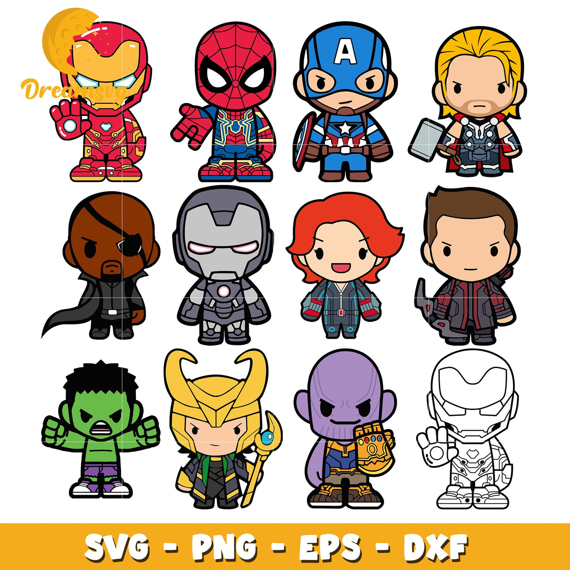 Avengers movies characters chibi bundle svg, Avengers svg