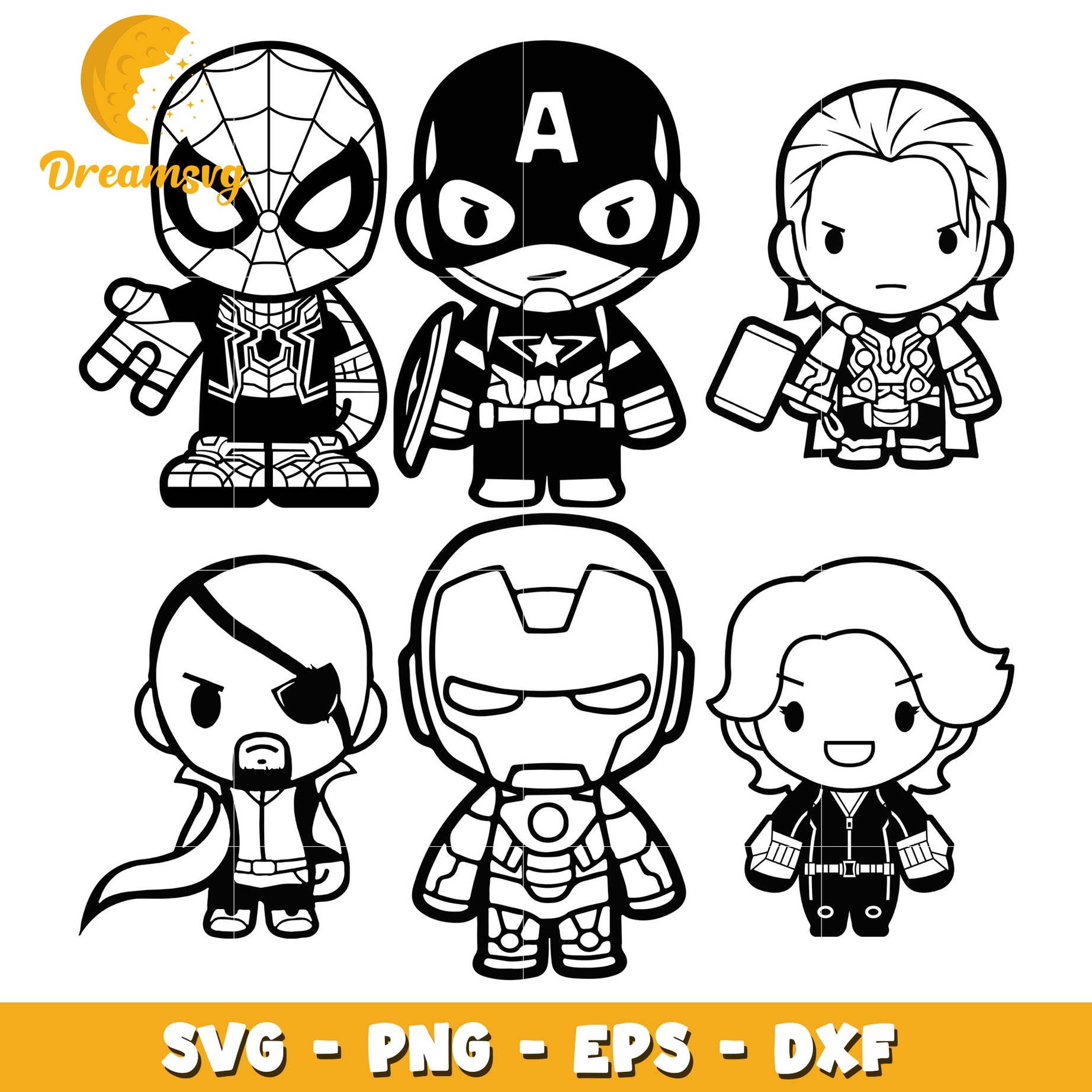 Avengers characters chibi bundle svg, Avengers character svg