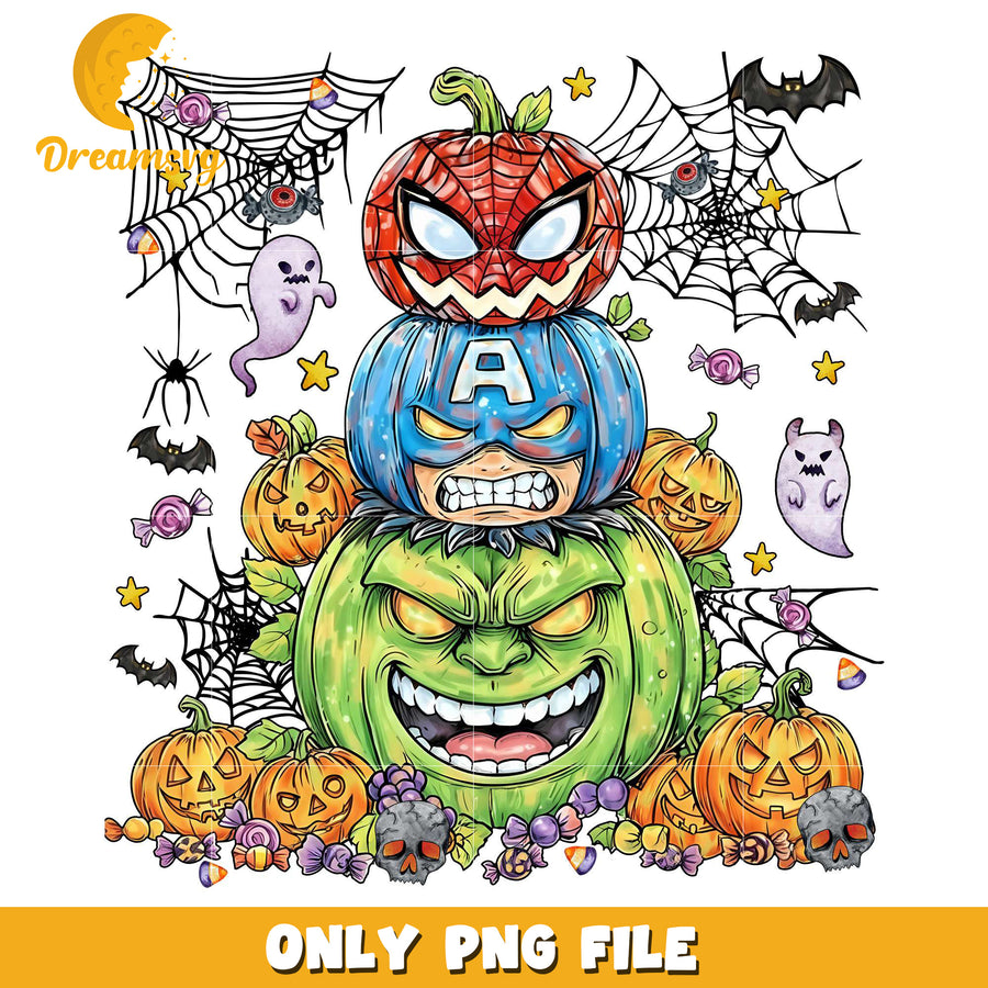 Avengers pumpkin head png, costumes in halloween​​​​ png, spooky season png