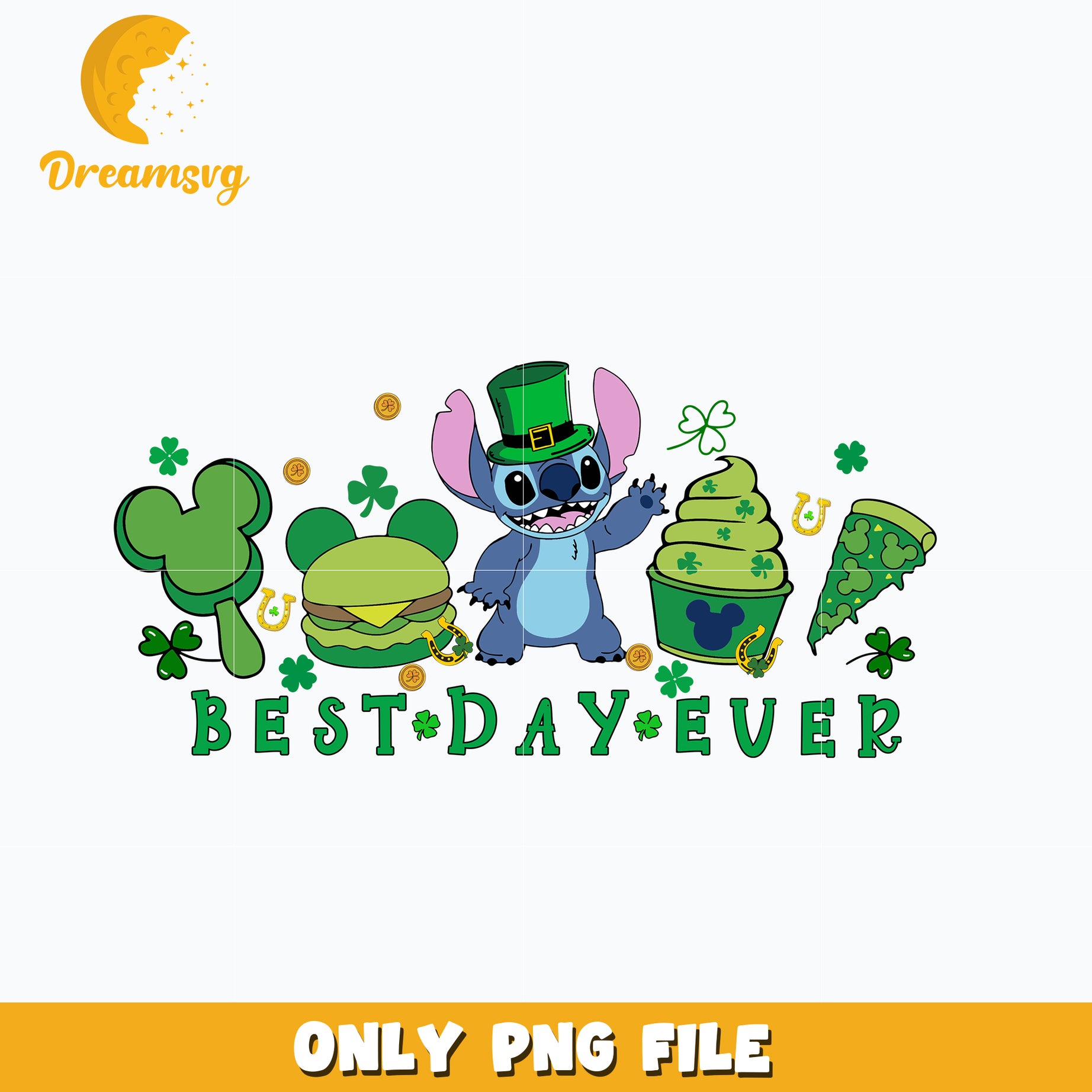 Disney stitch Best Day Ever st patrick's day Png