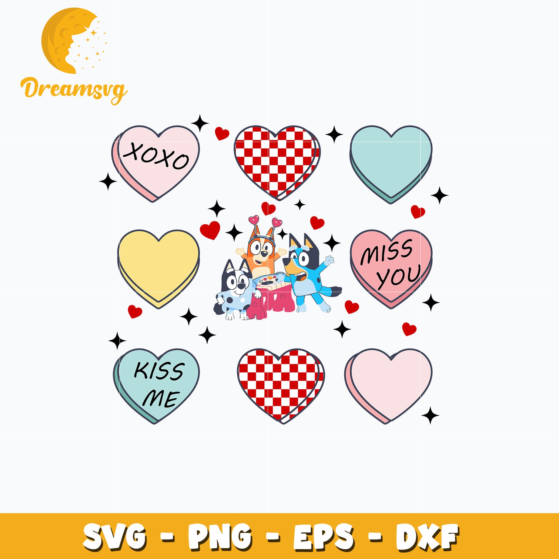 Bluey friends heart valentine svg