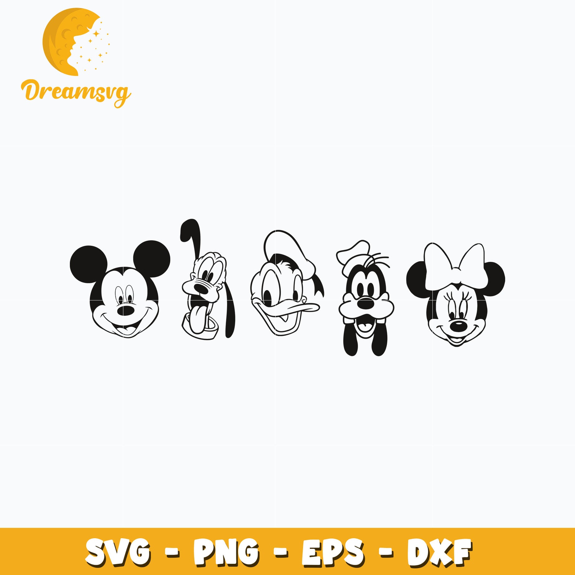 Mickey friends black white svg