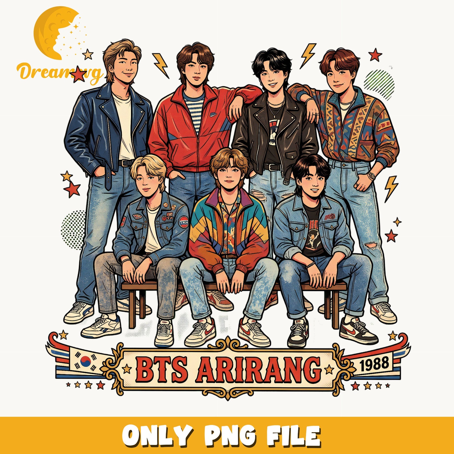 BTS Arirang 1988 PNG, Kpop Band Retro PNG, BTS Members PNG