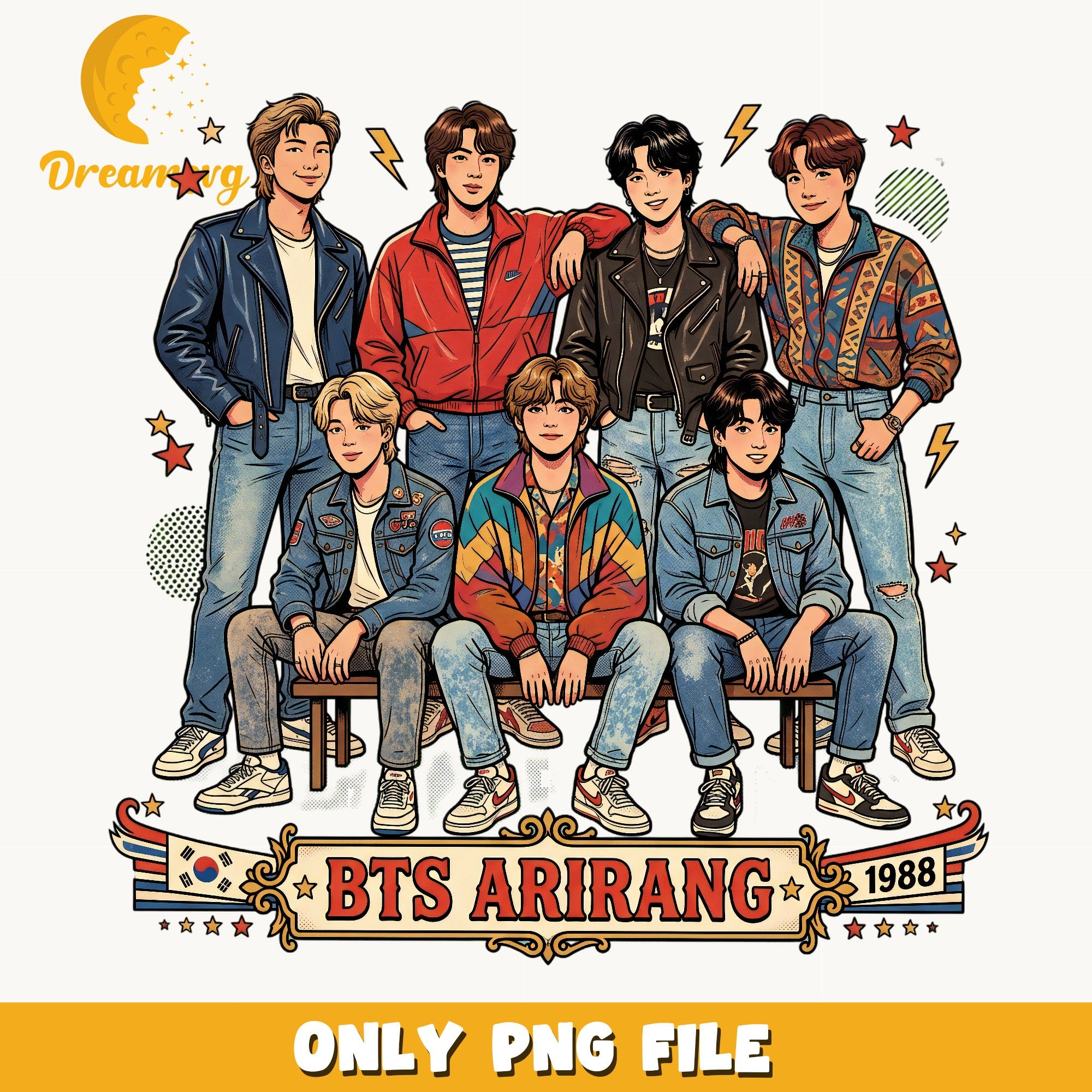BTS Arirang 1988 PNG, Kpop Band Retro PNG, BTS Members PNG
