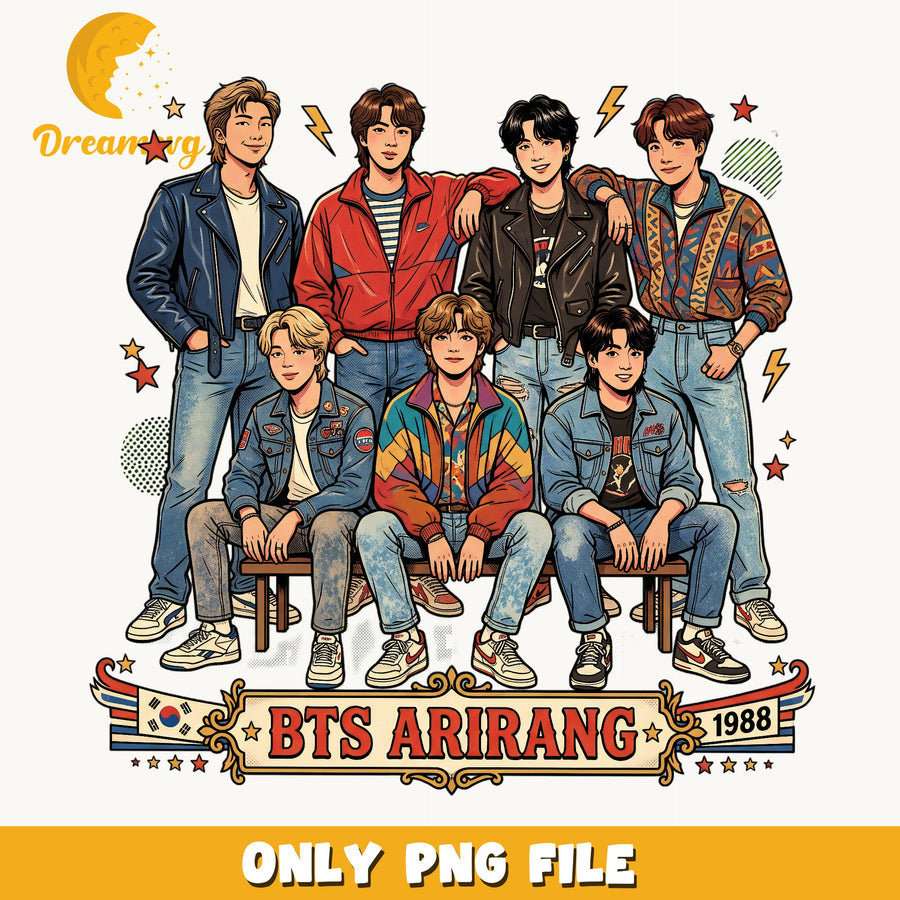 BTS Arirang 1988 PNG, Kpop Band Retro PNG, BTS Members PNG