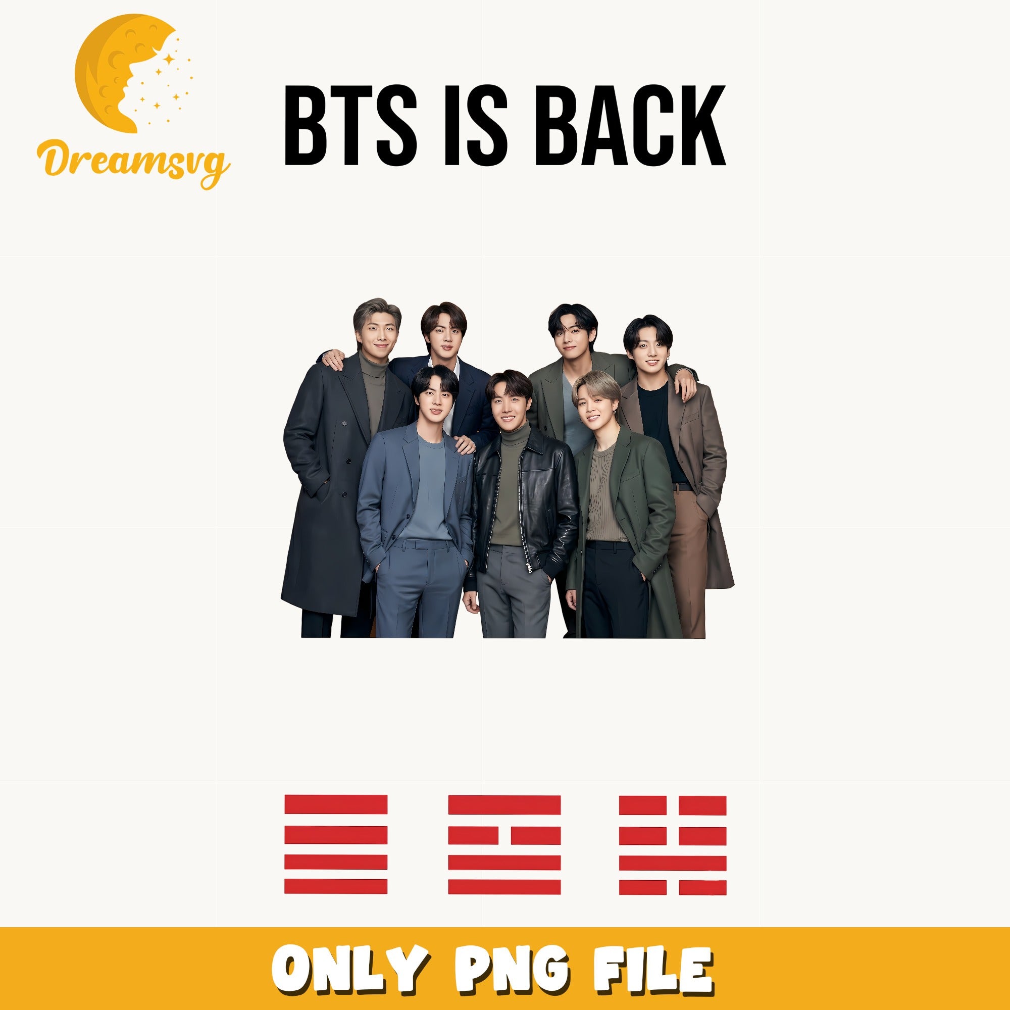 BTS Is Back PNG, Kpop Band Members PNG, Army Fan Gift PNG