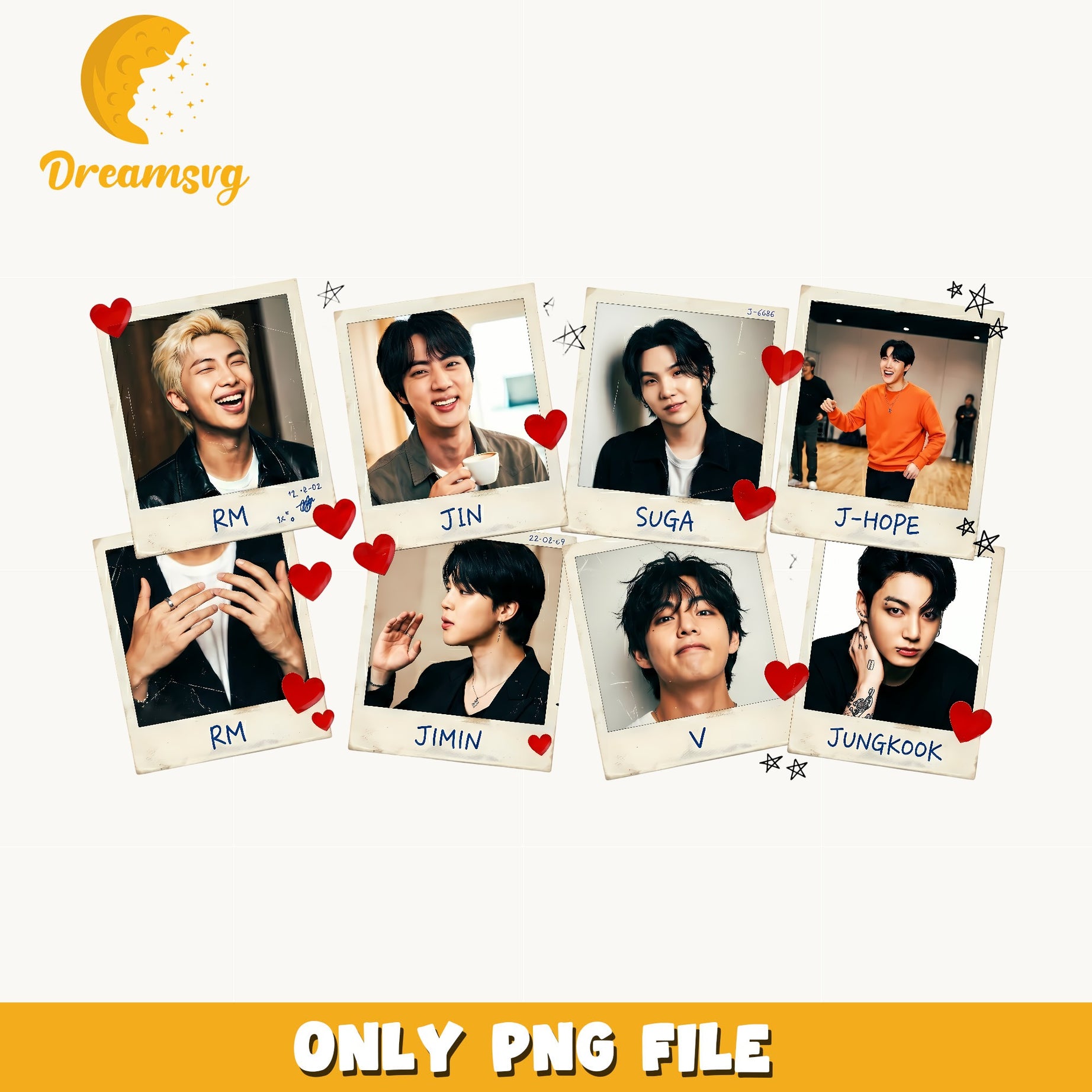 BTS Members Polaroid PNG Bundle, Kpop Group PNG, BTS PNG