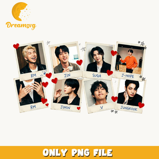 BTS Members Polaroid PNG Bundle, Kpop Group PNG, BTS PNG