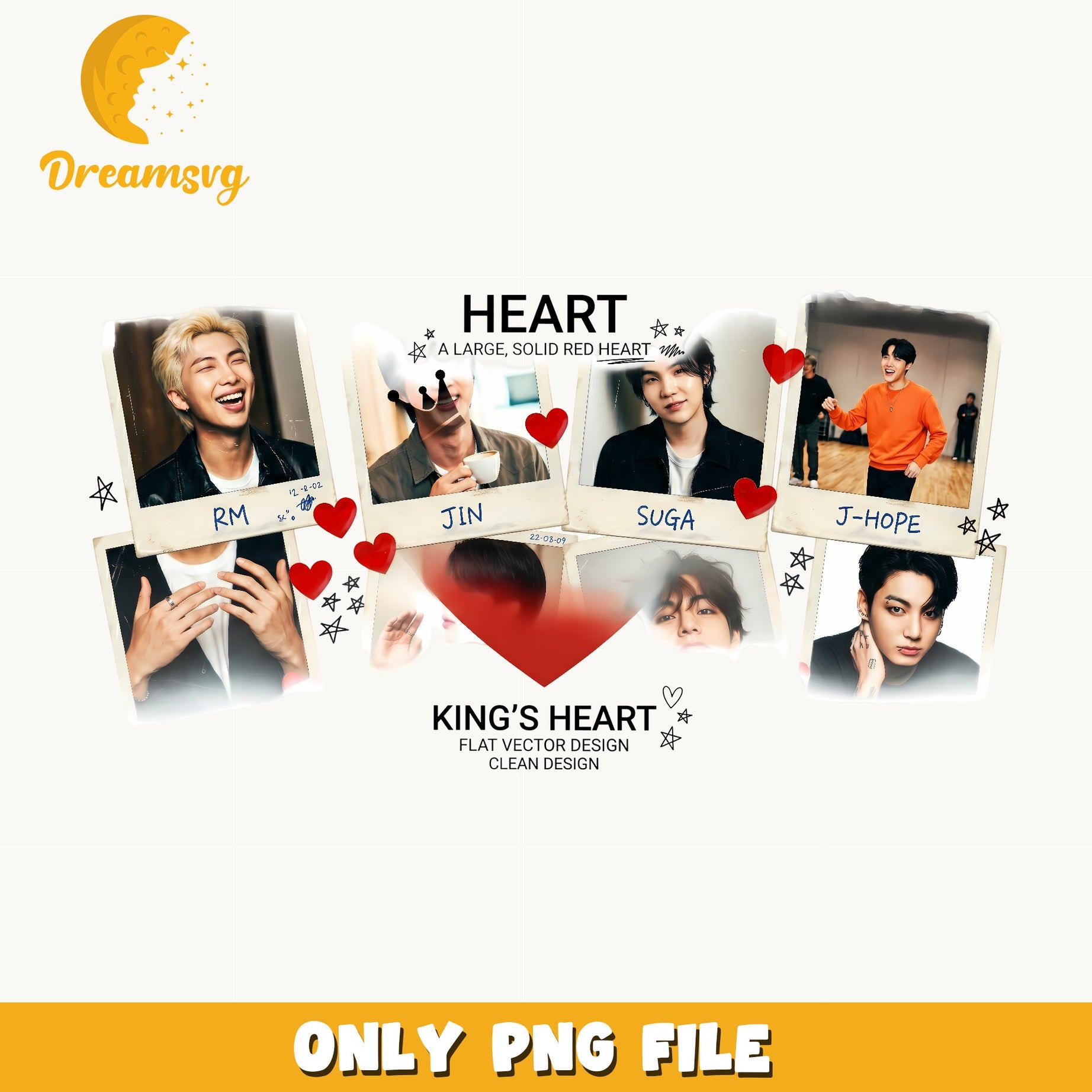 BTS Members Polaroid PNG, Kpop Band Heart Design PNG, BTS PNG