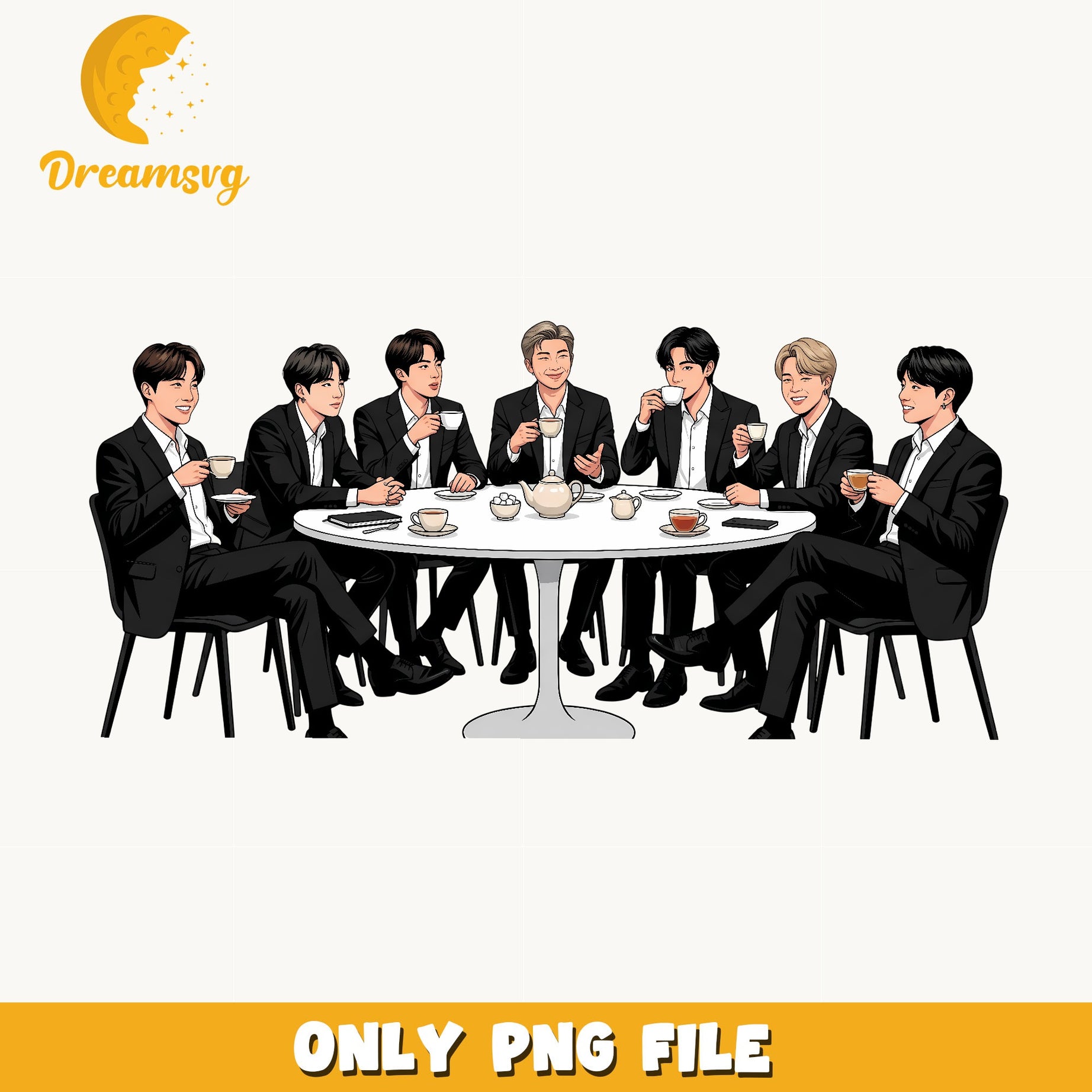 BTS Members Tea Party PNG, Kpop Boy Band PNG, Army Gift PNG