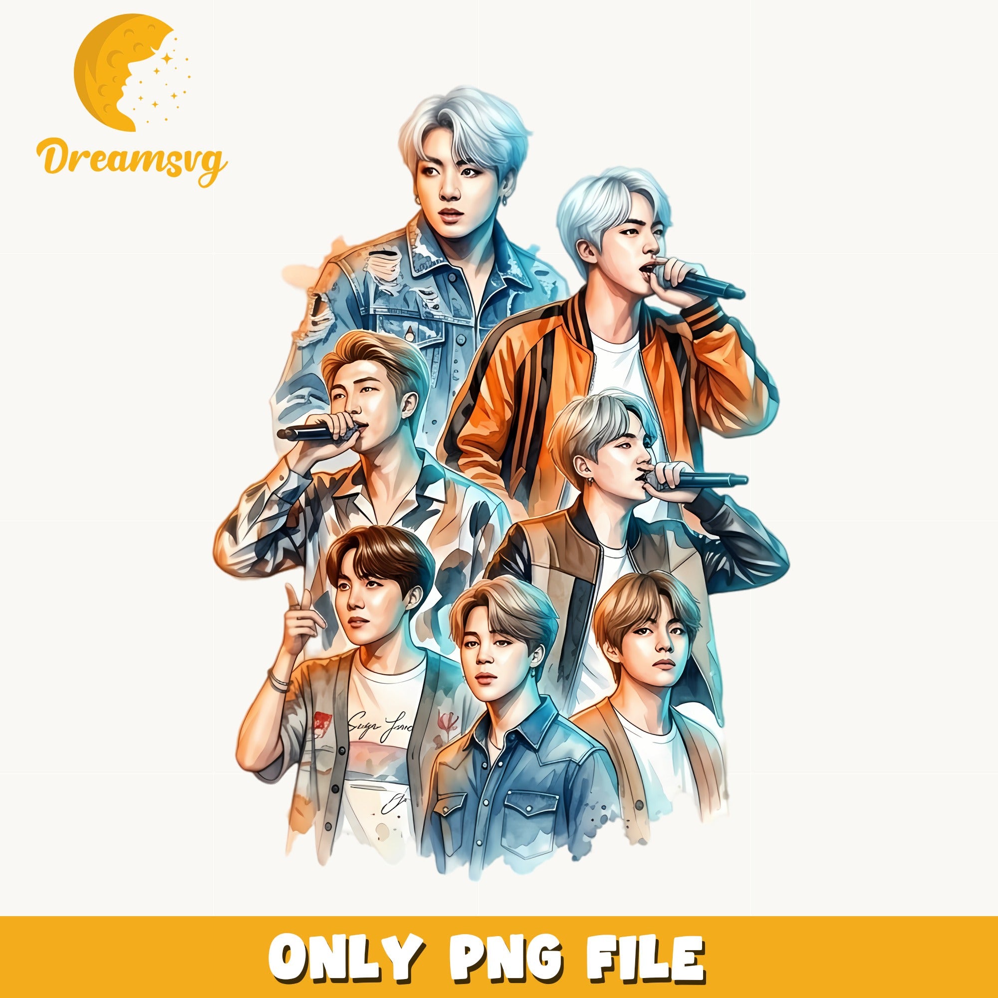 BTS Members Watercolor PNG, Kpop Band PNG, Army Fan Gift PNG