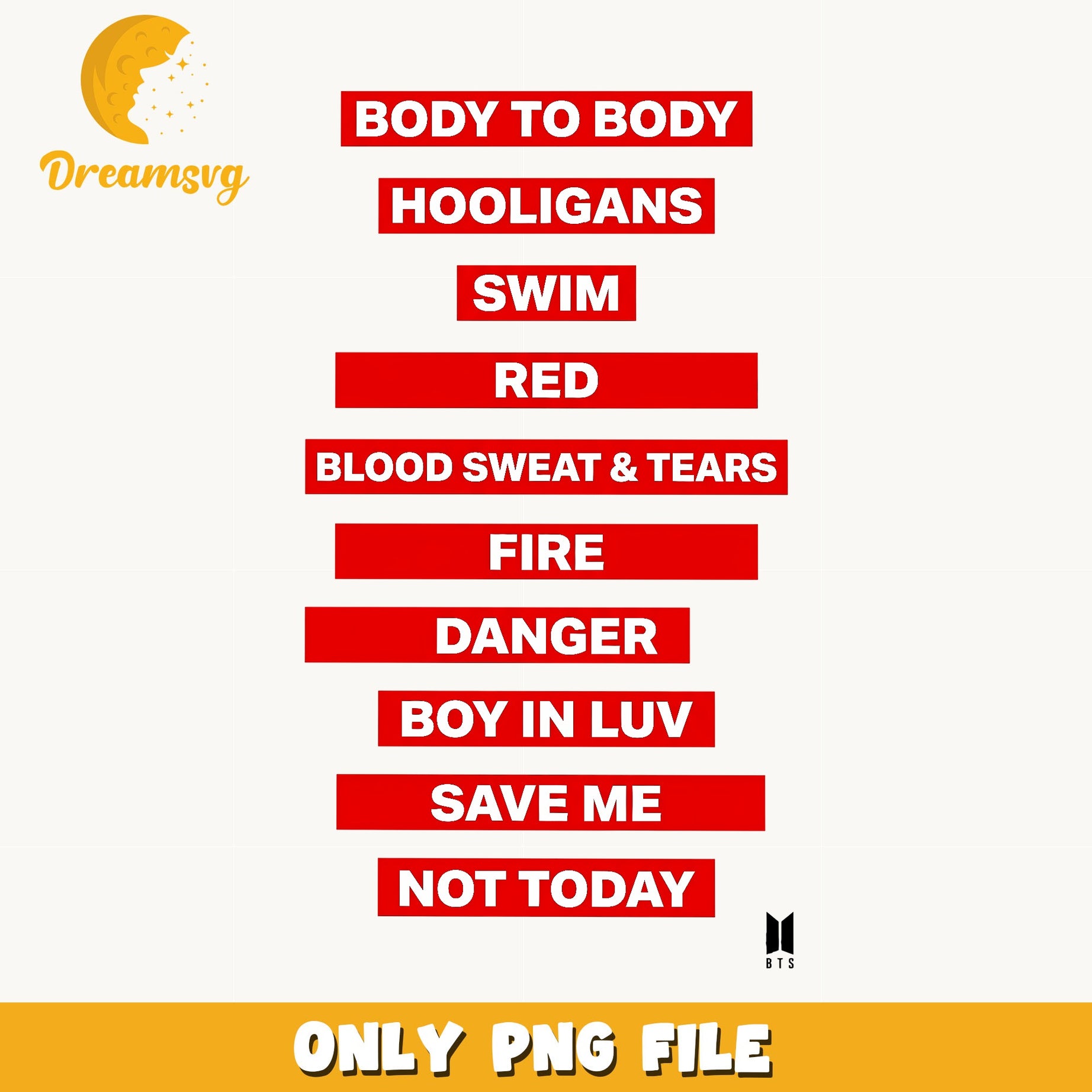BTS Songs List PNG, Kpop Bundle PNG, BTS Music Fan Gift PNG