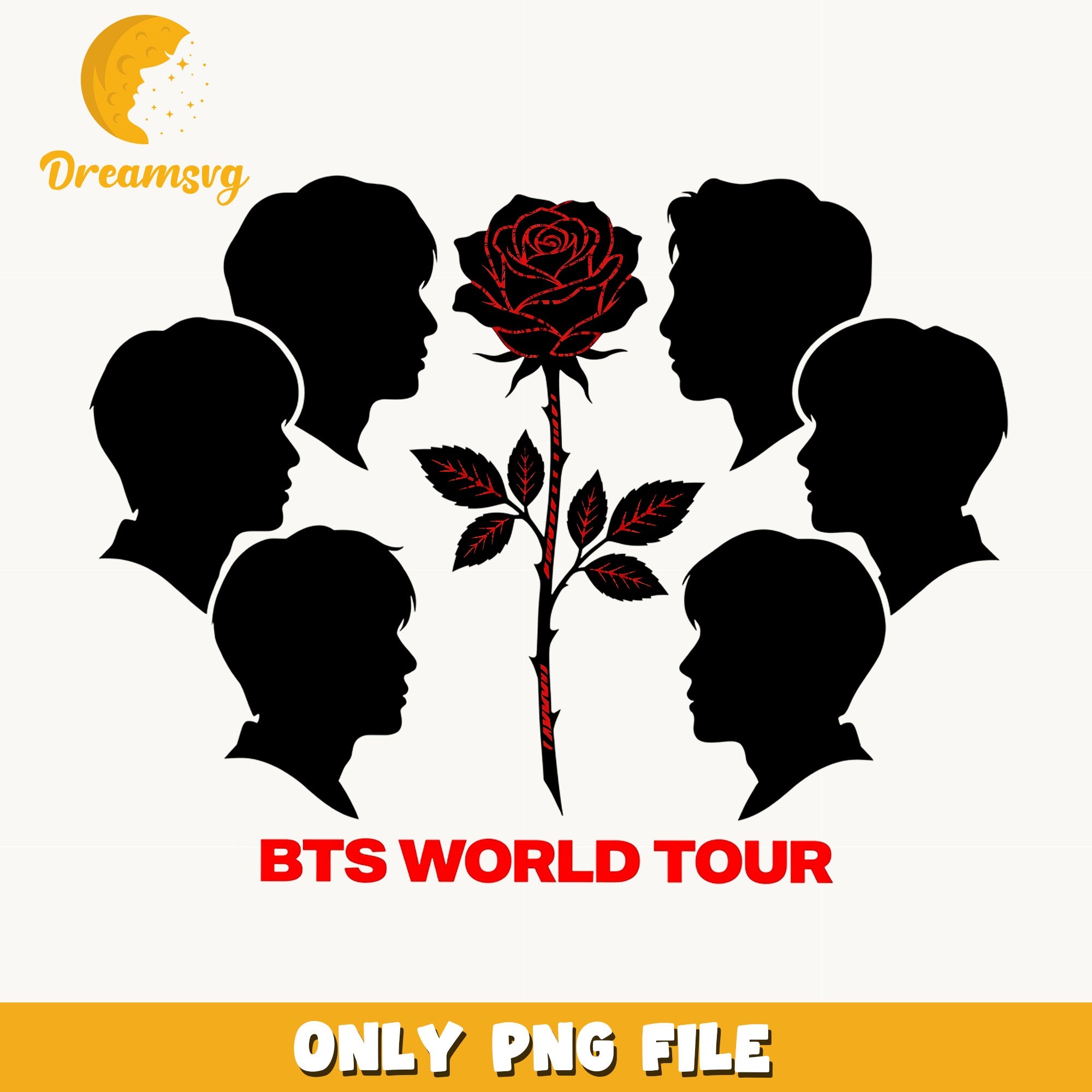 BTS World Tour PNG, Kpop Band Silhouette PNG, Rose Design PNG