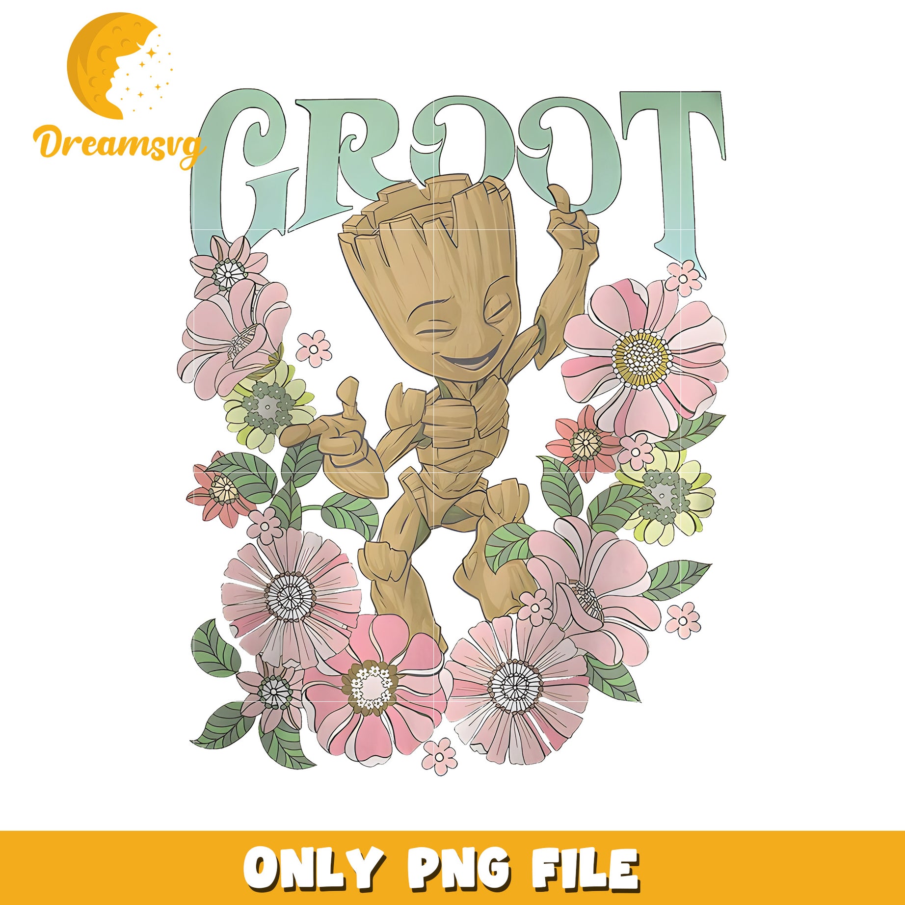 Baby Groot Floral PNG Design