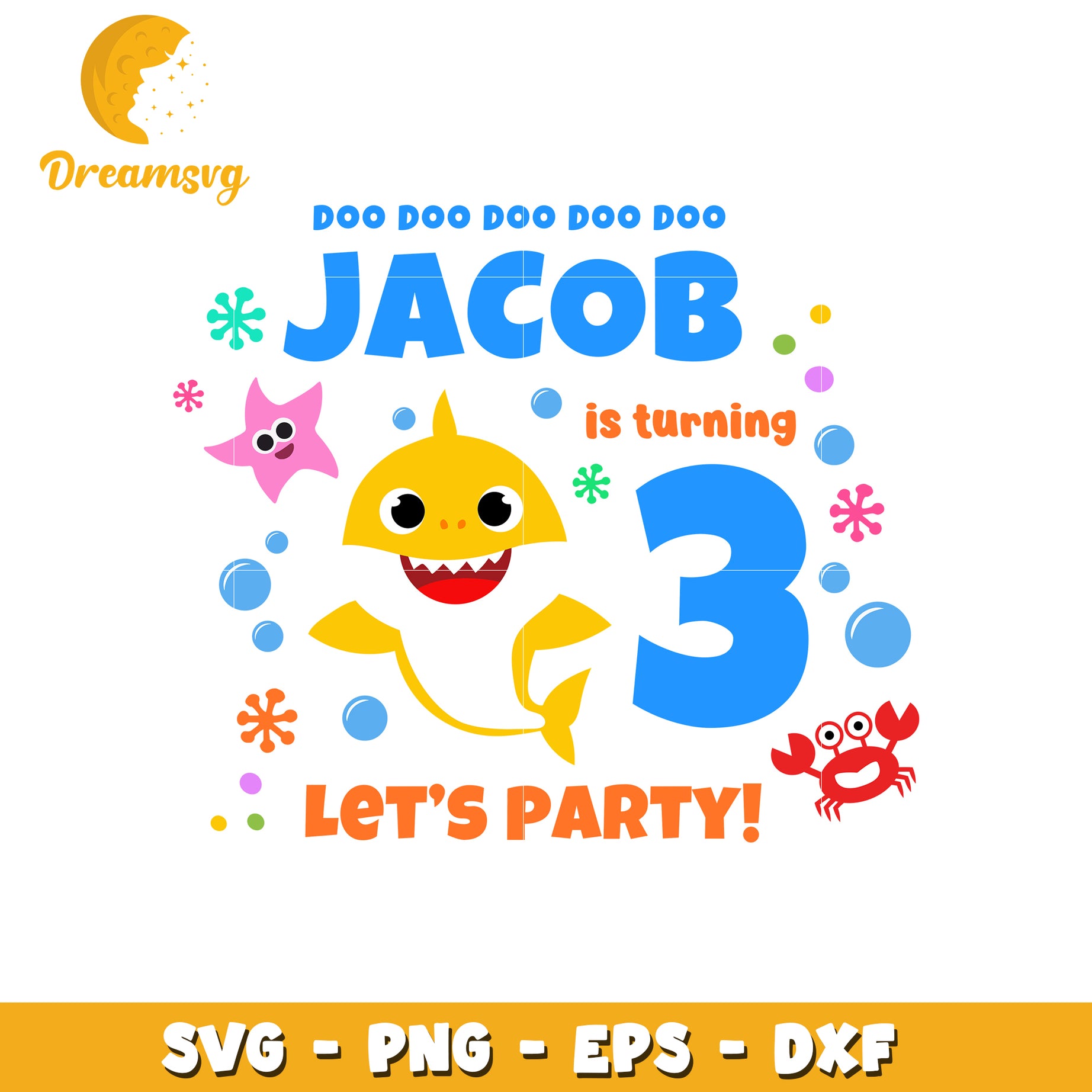 Baby Shark Jacob's 3rd Birthday SVG Cut File