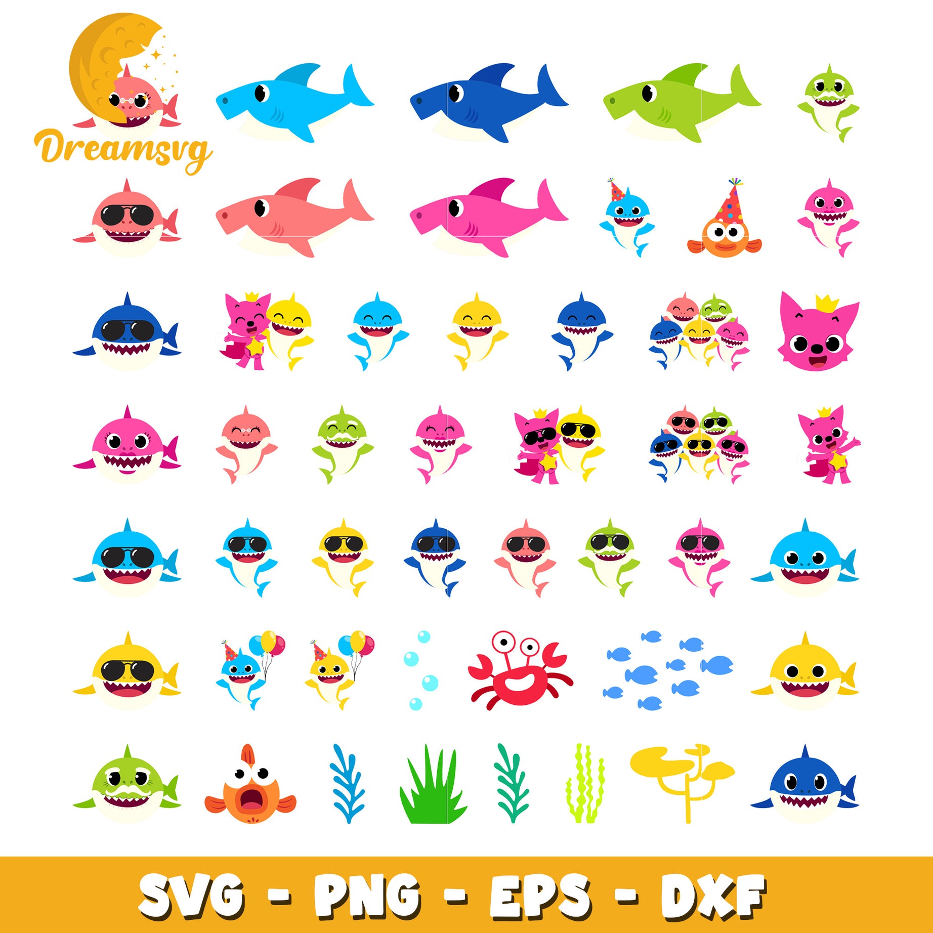 Members baby shark design bundle svg, baby shark characters svg