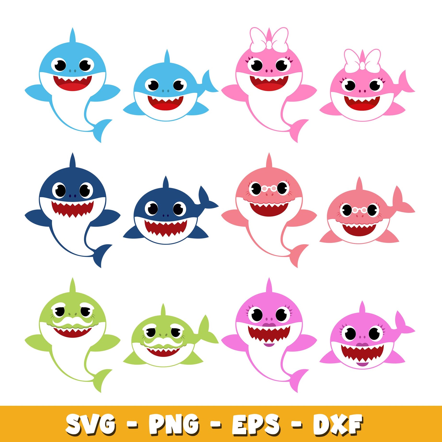 Baby Shark Family of Sharks svg, Baby Shark bundle svg, Cartoon svg, Digital Download 