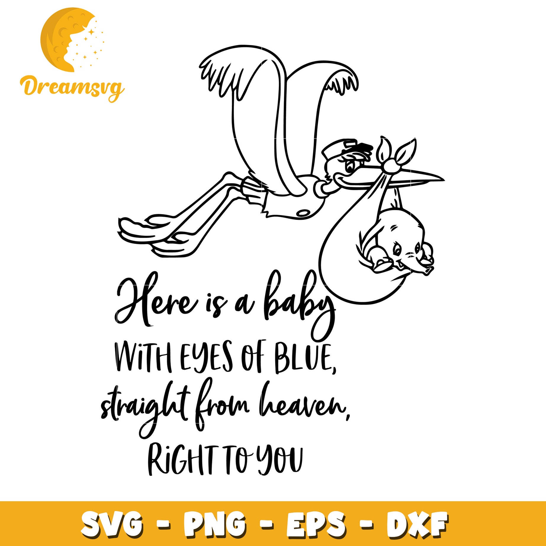 Baby Stork SVG Cut File Blue Eyes