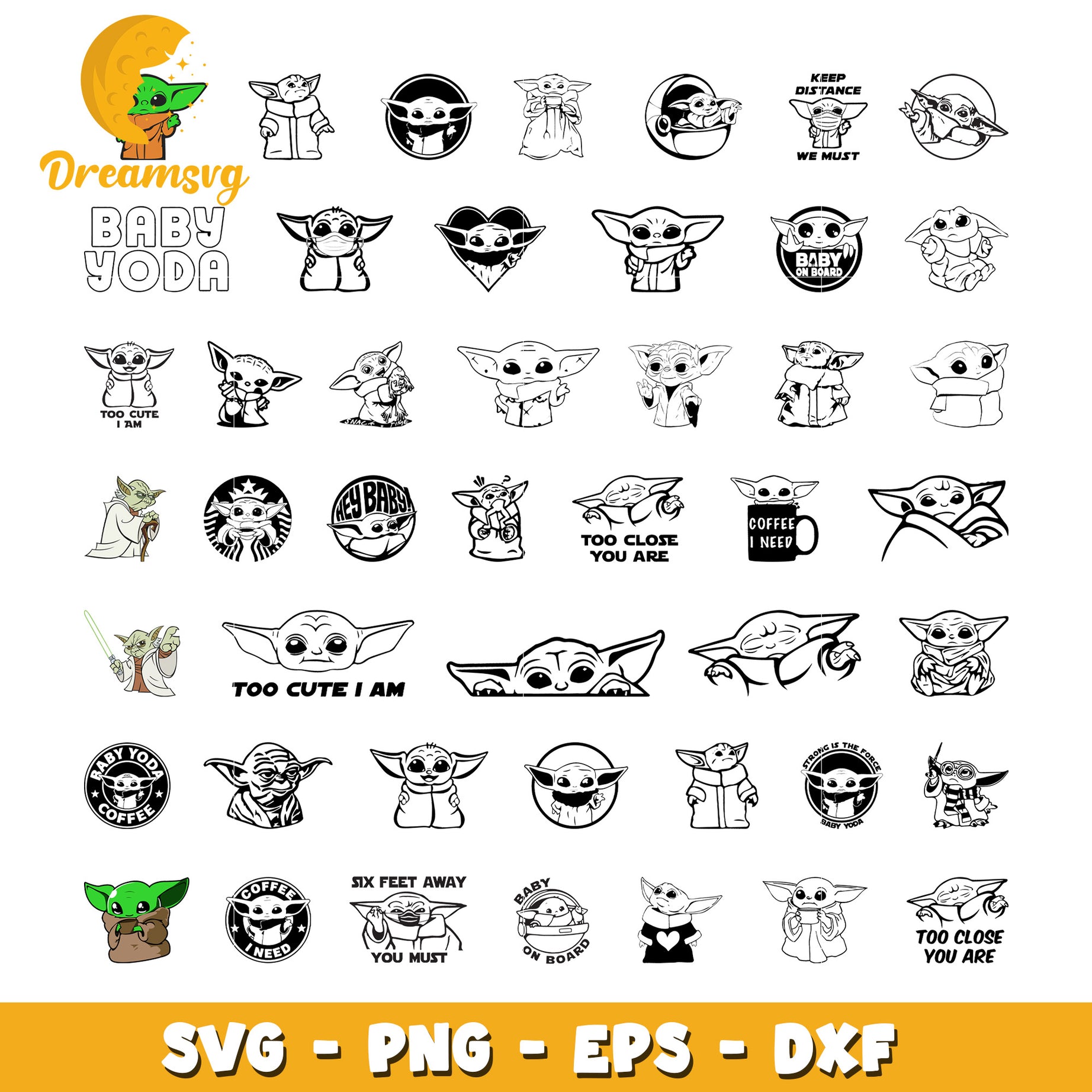 Baby yoda black and white design bundle svg, baby yoda svg​