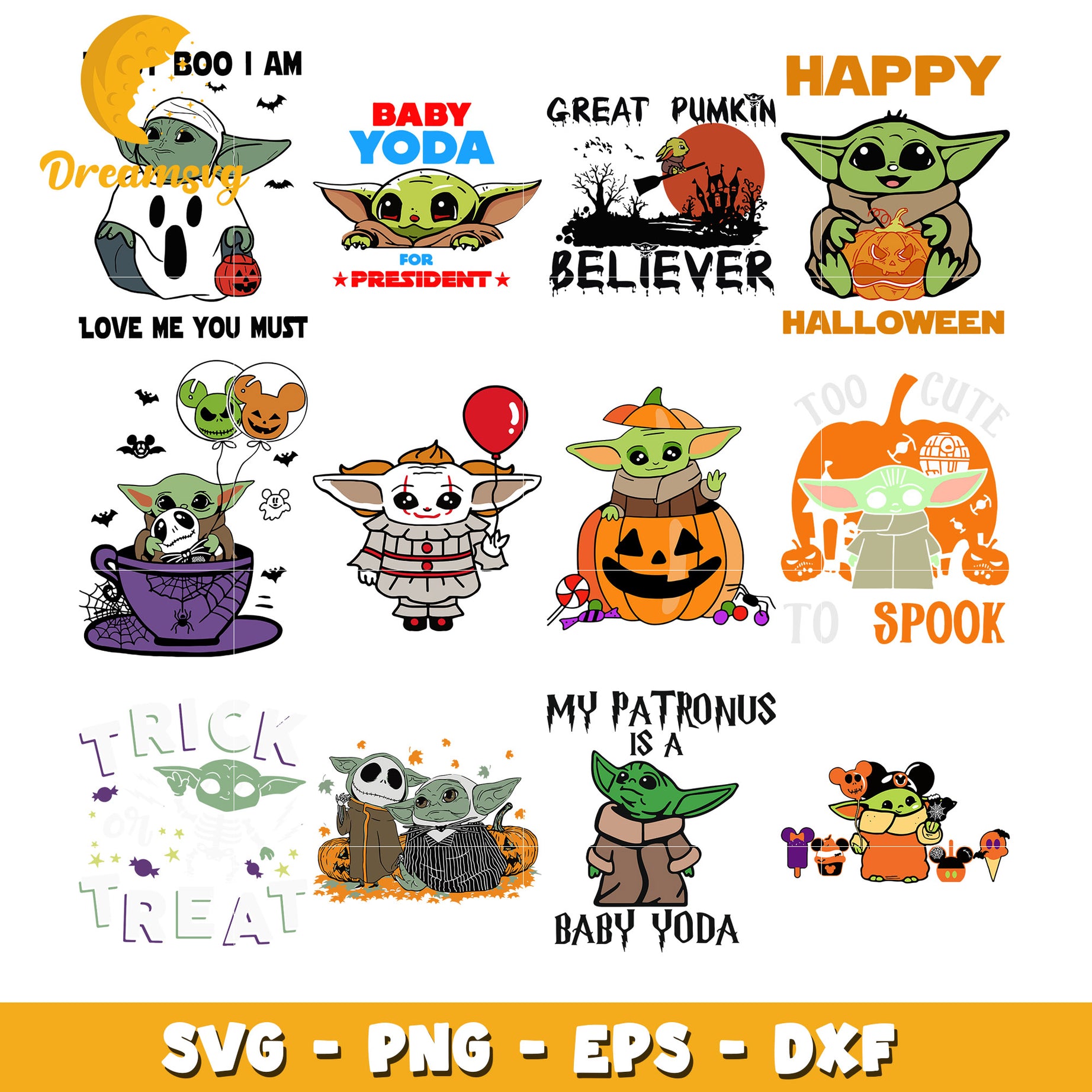 Baby Yoda for president bundle svg, happy halloween svg