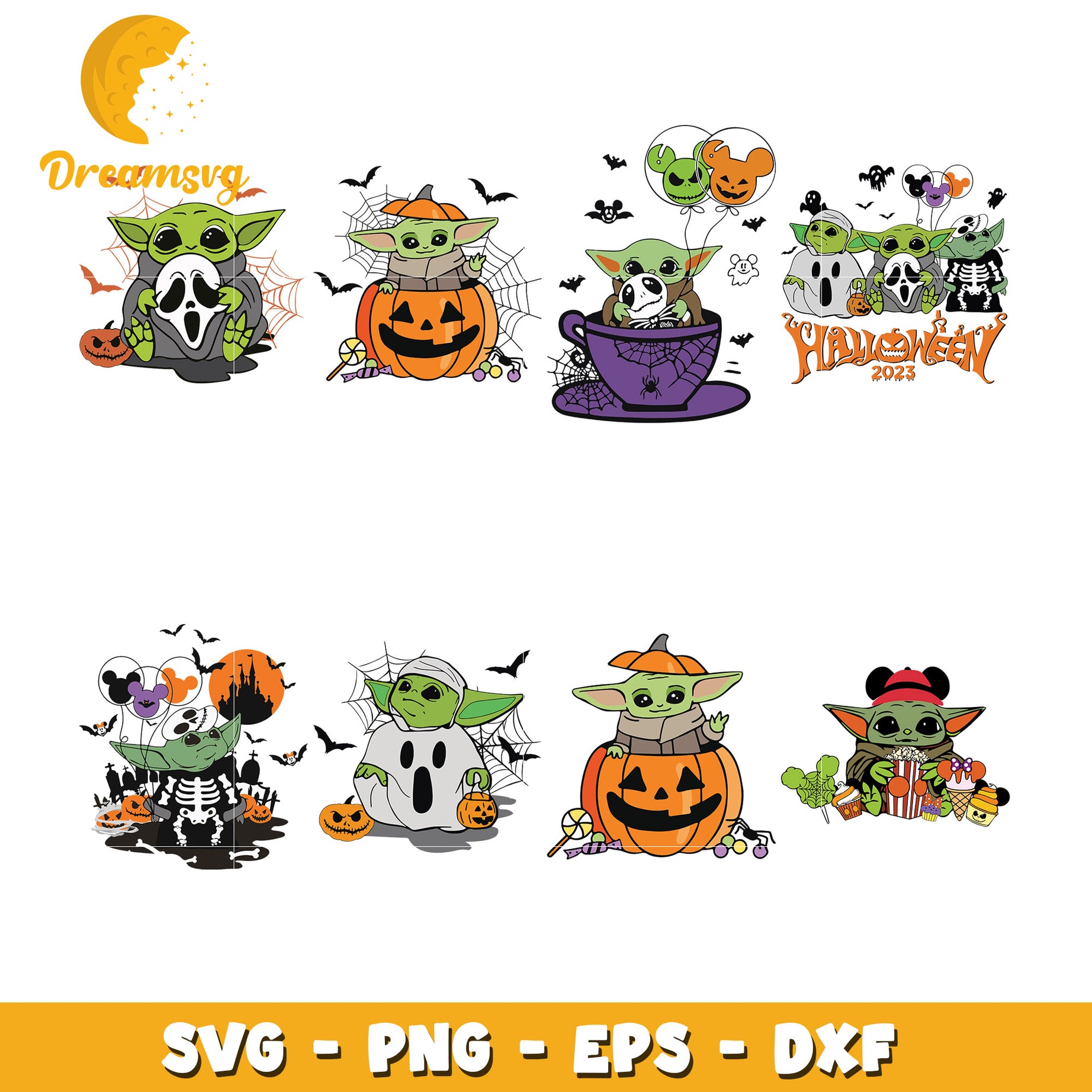 Baby Yoda and pumpkin bundle svg, happy halloween svg, star wars svg