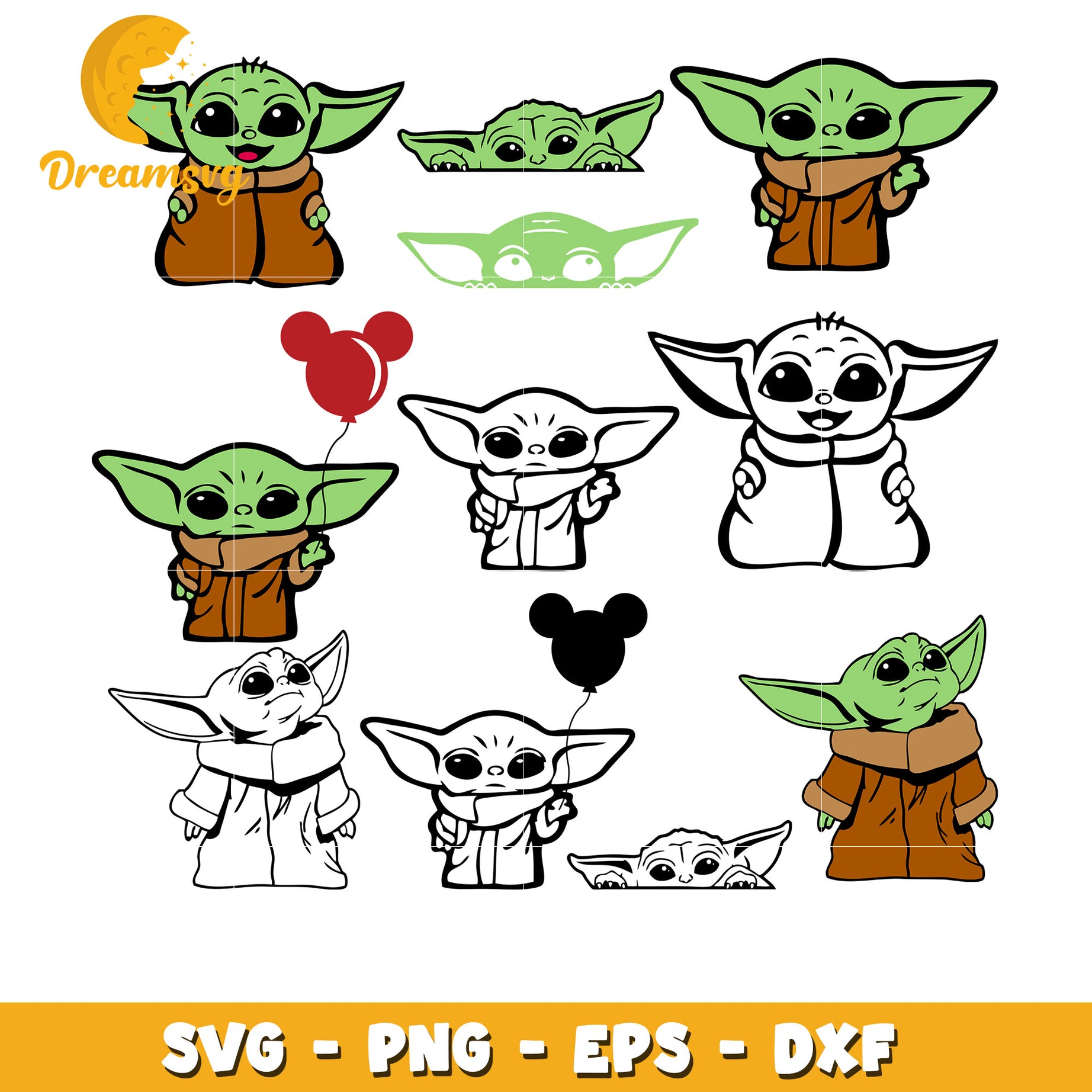 Baby Yoda Mandalorian characters bundle svg, Star wars cast svg