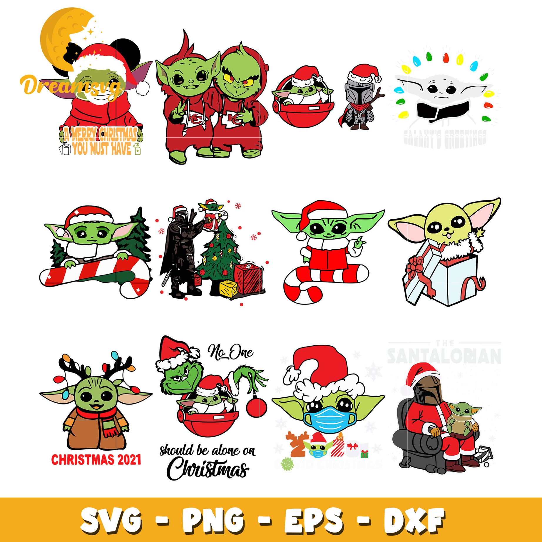 Baby Yoda and Grinch on christmas day bundle svg, christmas svg